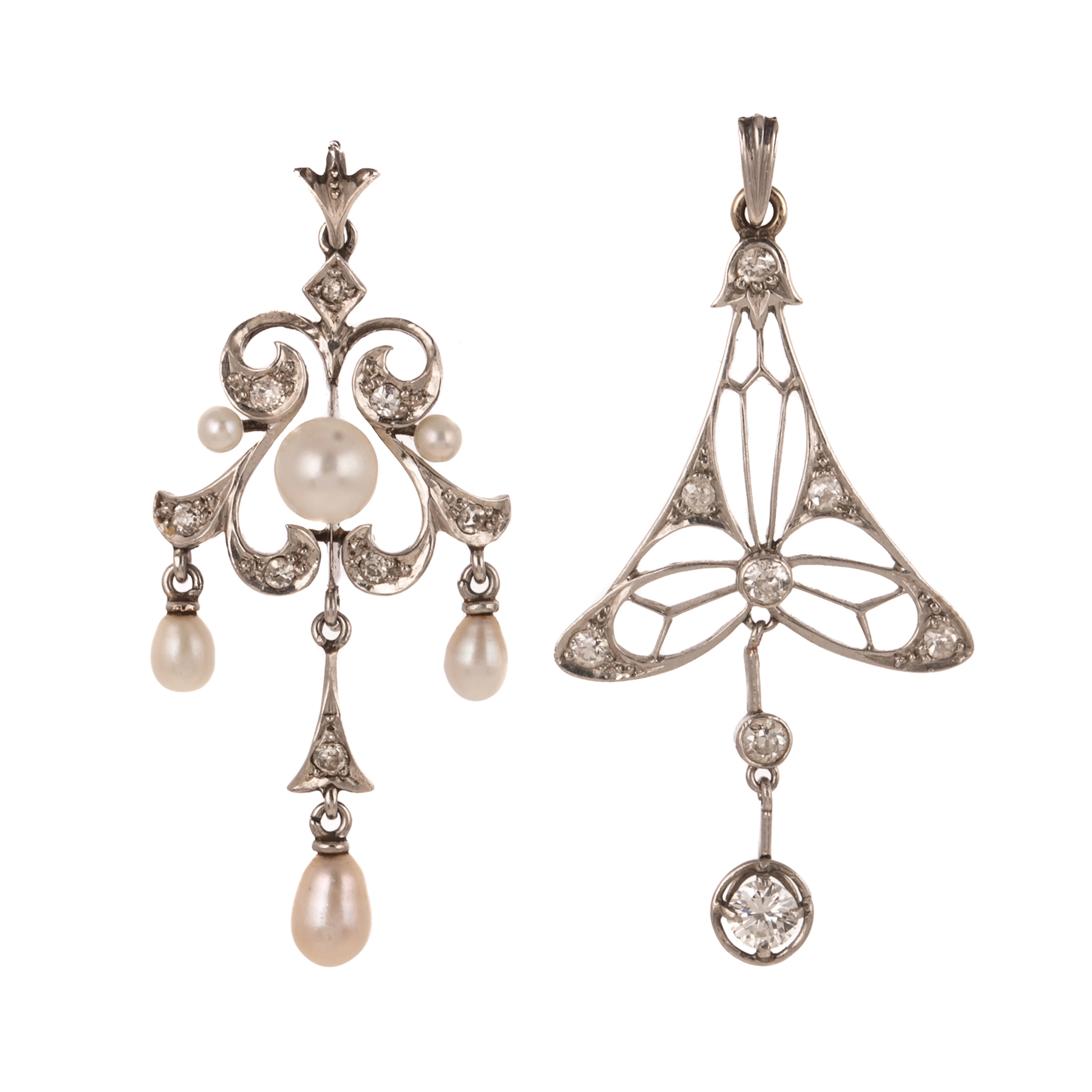 Two Late Art Nouveau Pendants in Platinum & 14K