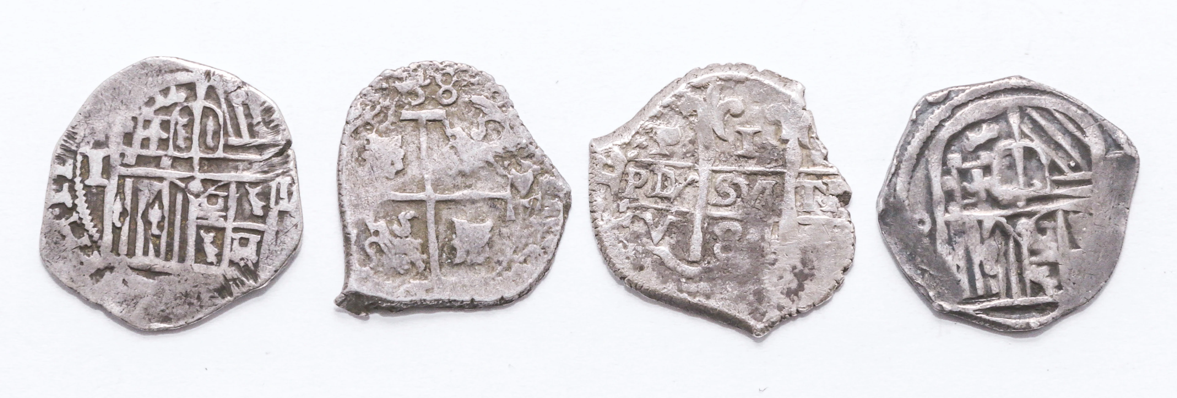 Four One Real Colonial Silver Coins