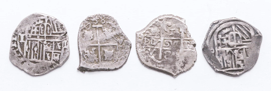 Four One Real Colonial Silver Coins
