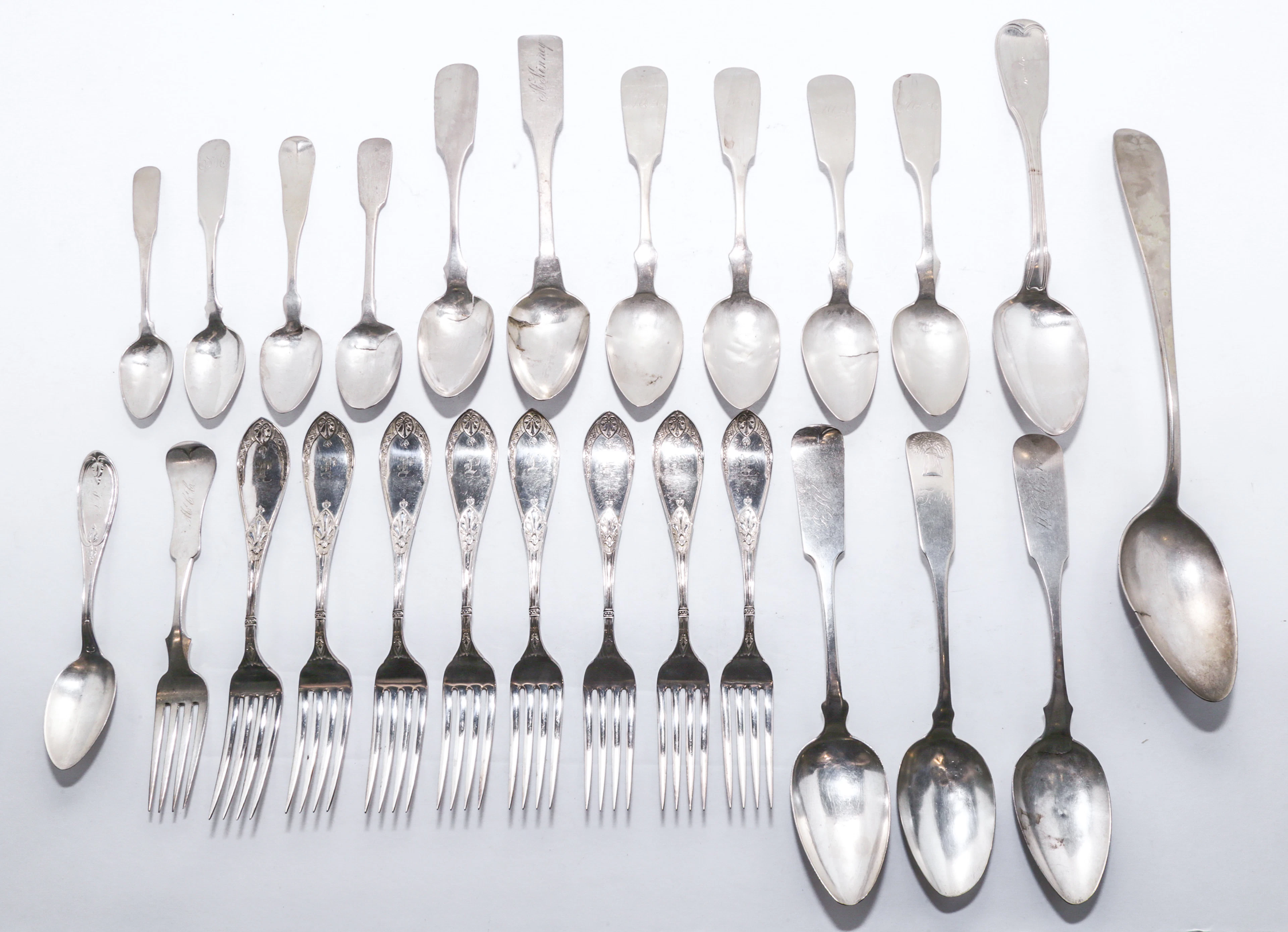 Collection of American Coin Silver Spoons & a Fork