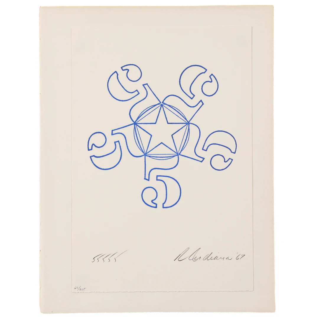Robert Indiana. "55555," rubber stamp print