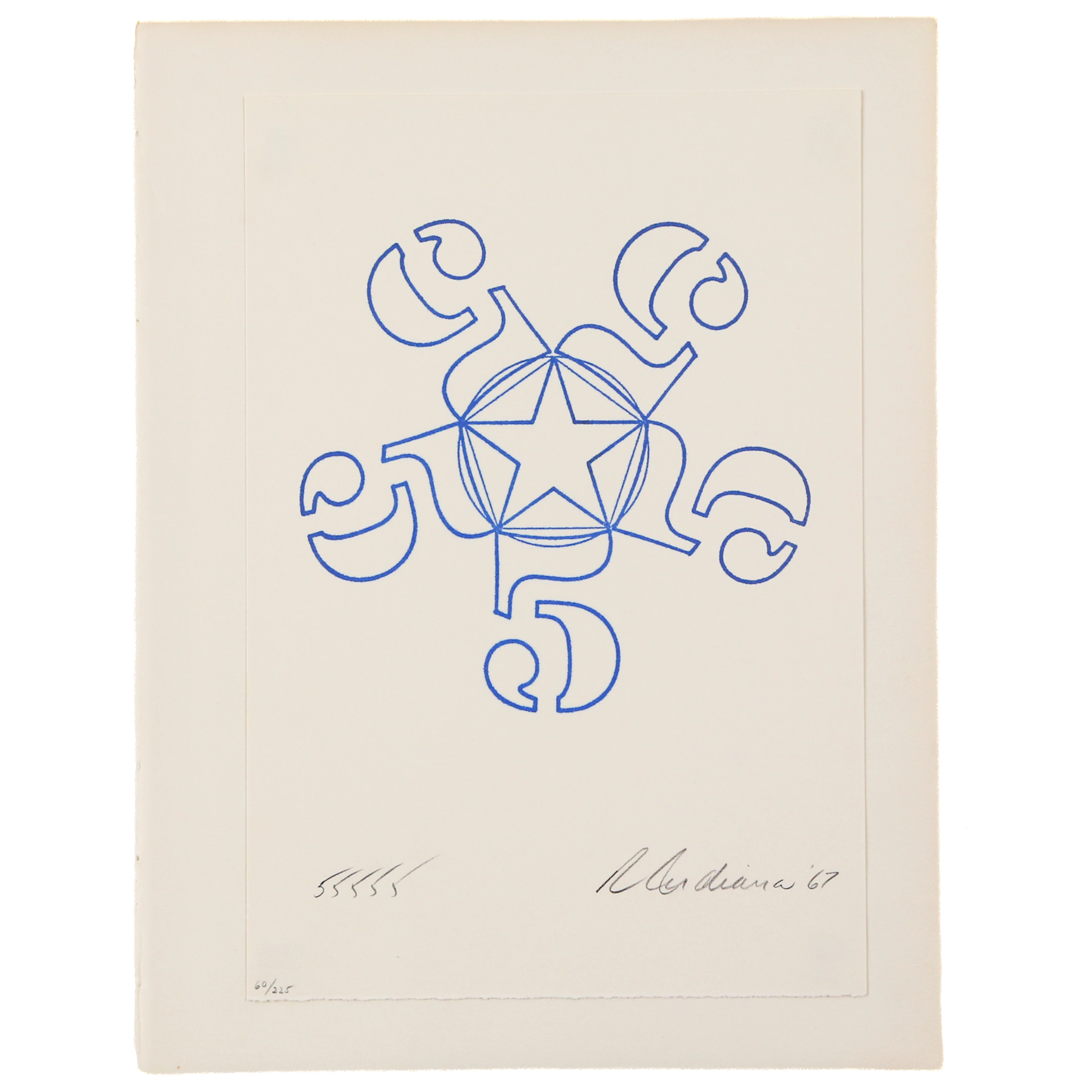 Robert Indiana. "55555," rubber stamp print