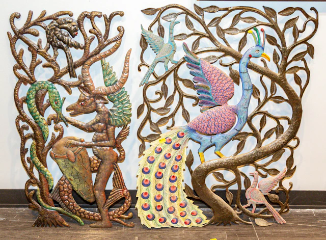 Two Haitian Sheet Iron Wall Hangings