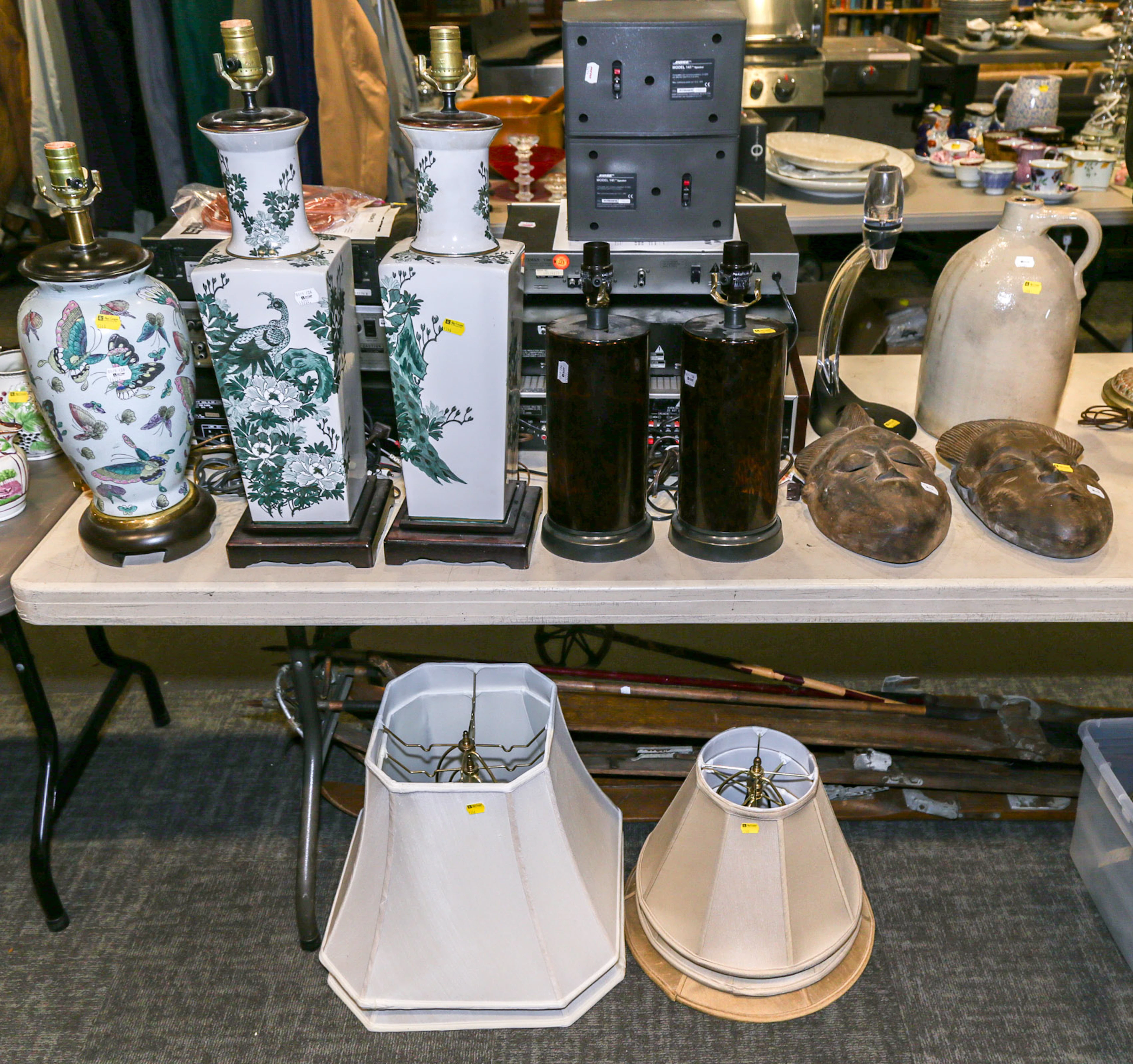 Five Table Lamps with Fabric Shades