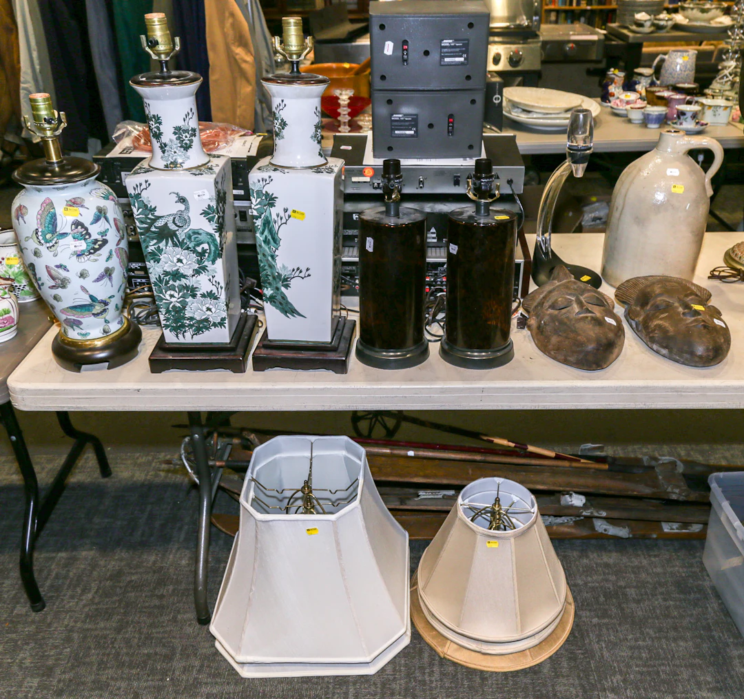 Five Table Lamps with Fabric Shades