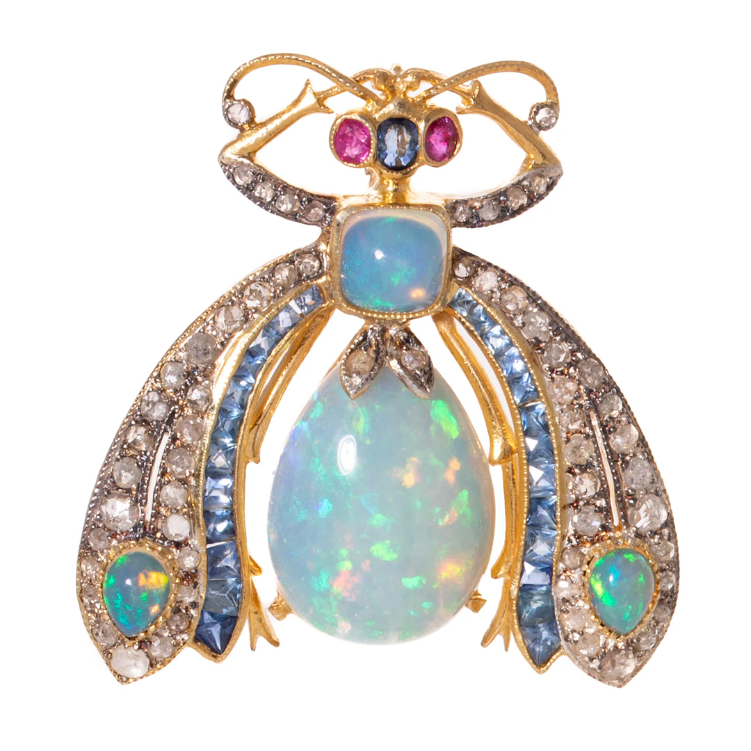 An Opal & Diamond Bee Pin/Pendant in Vermeil