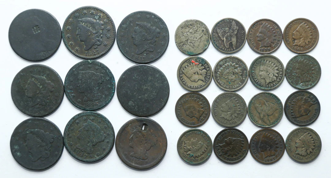 12 Indian Cents, 3 Flying Eagles, 9 Large Cents