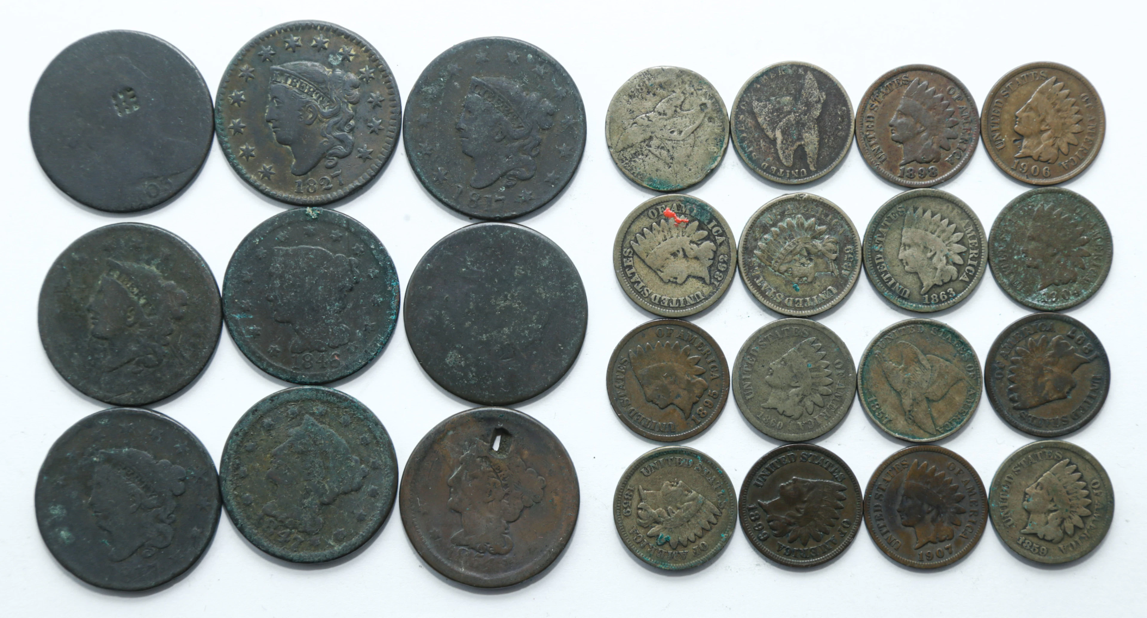 12 Indian Cents, 3 Flying Eagles, 9 Large Cents