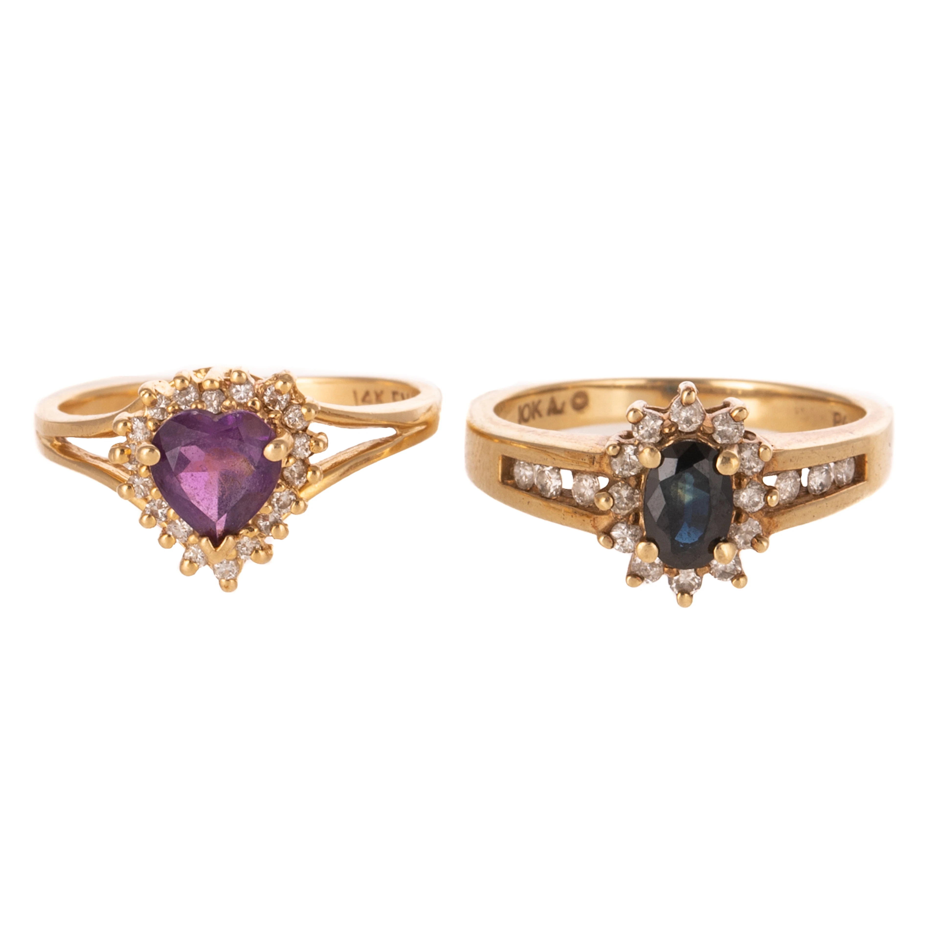 An Amethyst Ring & Sapphire Ring in Gold
