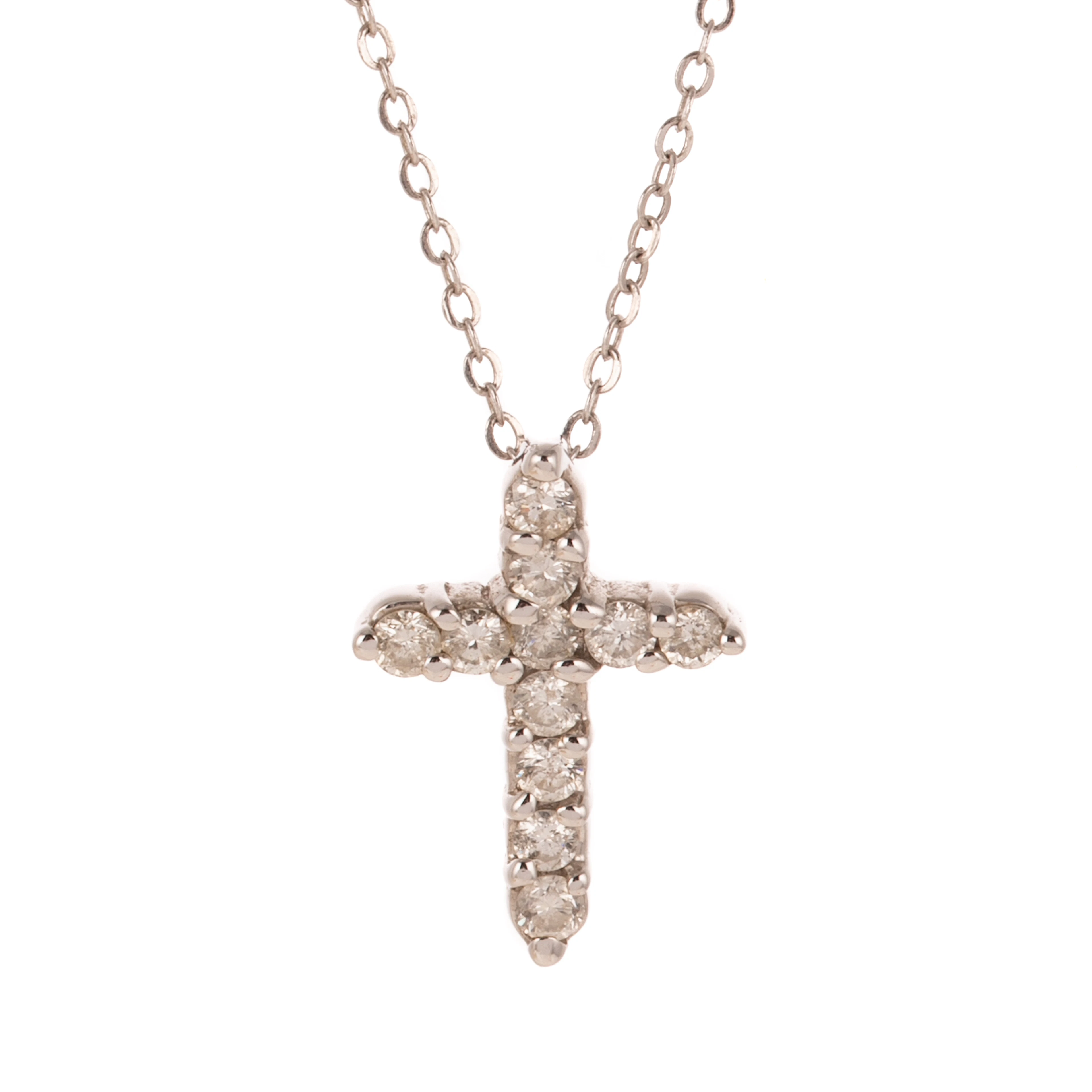 A Diamond Cross Pendant and Chain in 14K