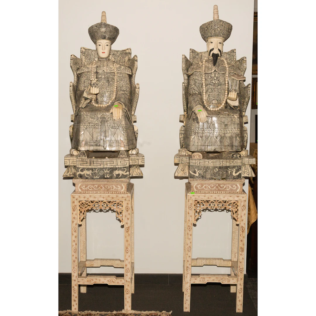 A Pair of Impressive Chinese Carved Bone Imperial Figures