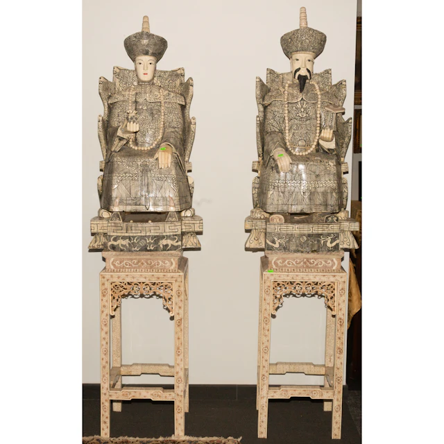 A Pair of Impressive Chinese Carved Bone Imperial Figures