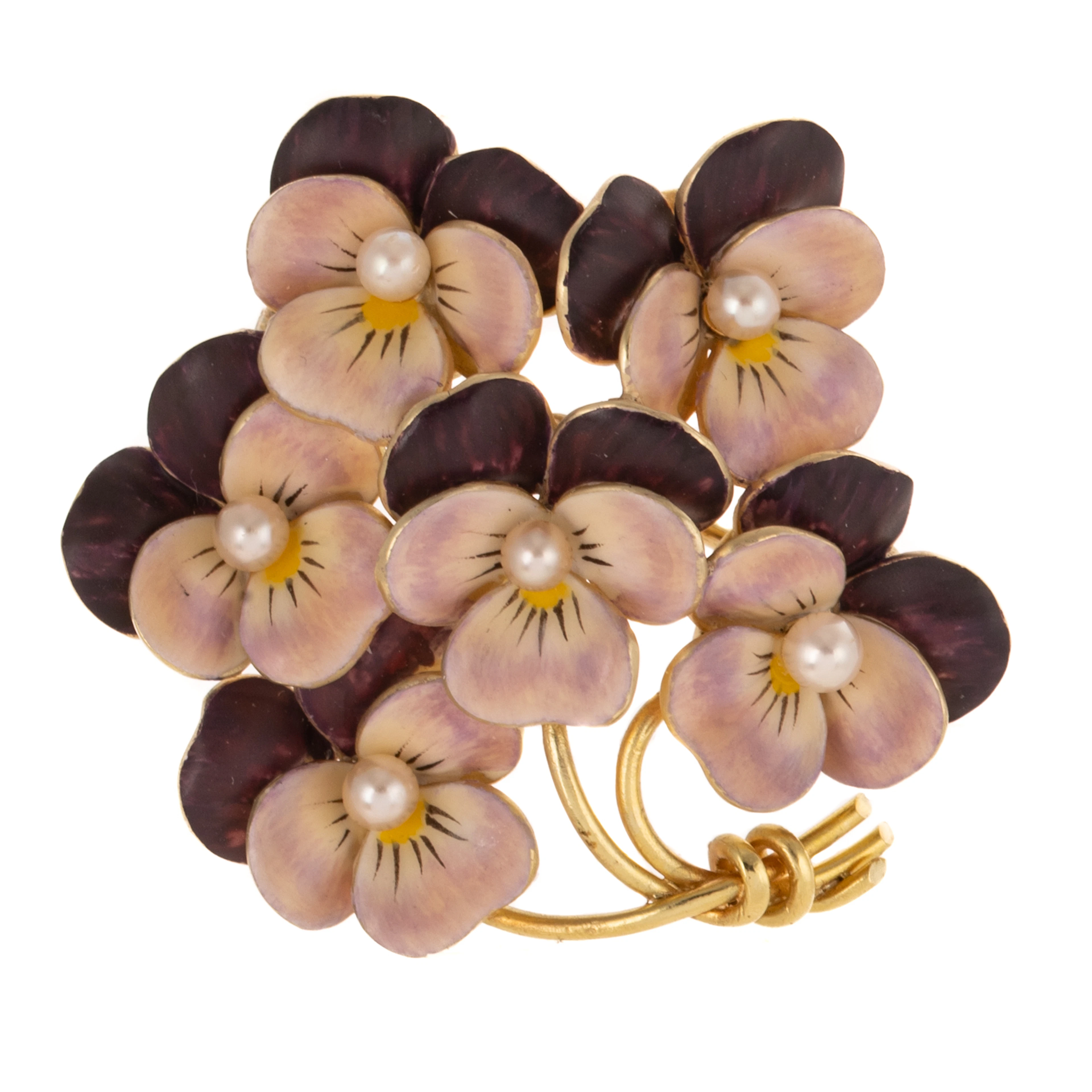 A Pink & Purple Enamel Pansy Brooch in 18K