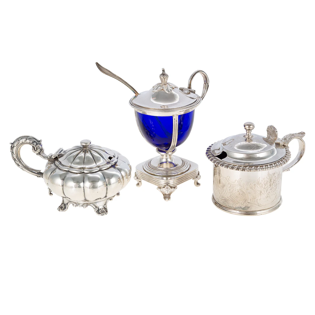 Three English & Scottish Silver Mustard Pots