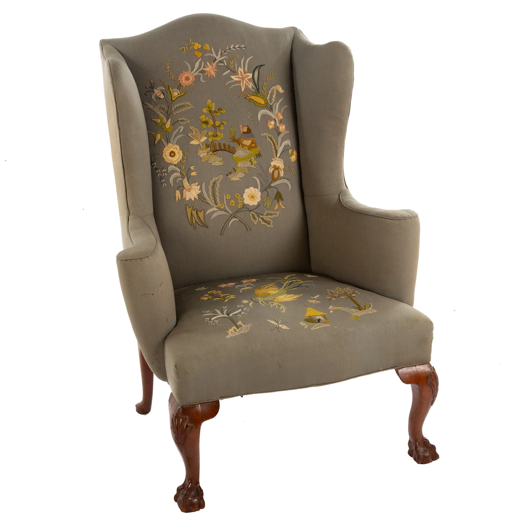Chippendale Style Upholstered Wing Chair