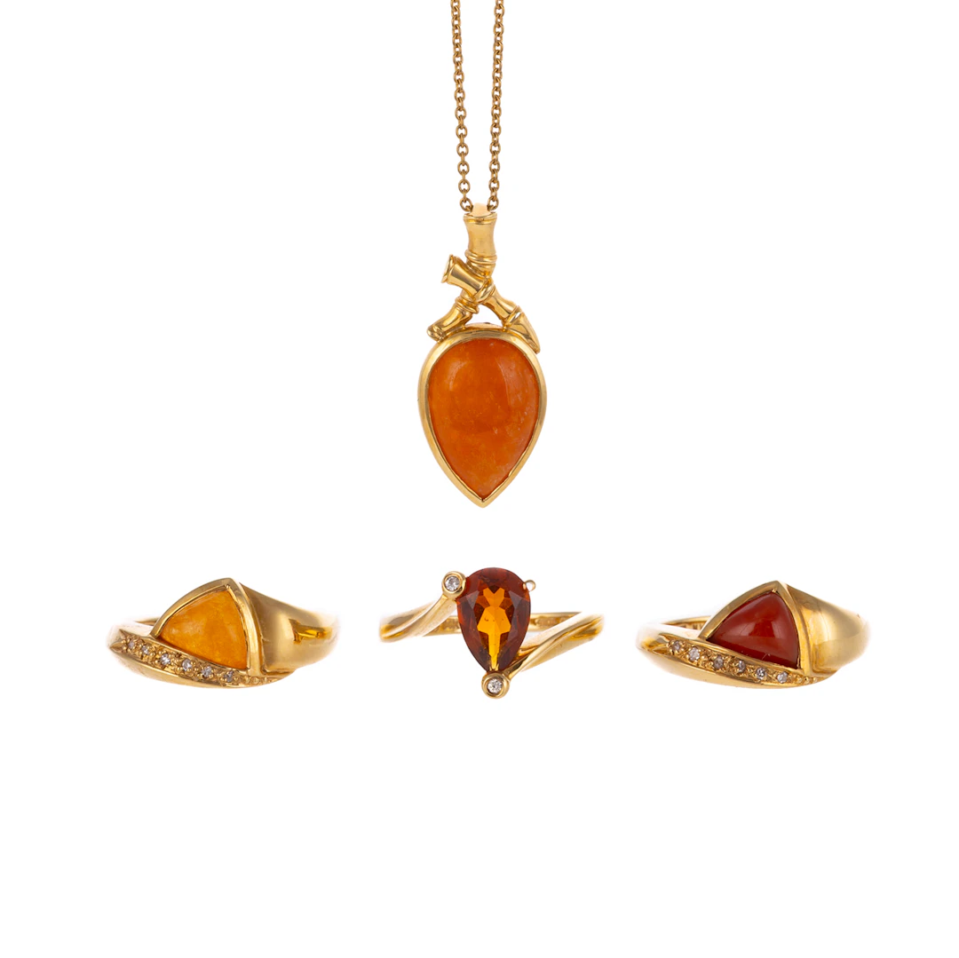 A Trio of Rings & Pendant Necklace in 14K & 18K