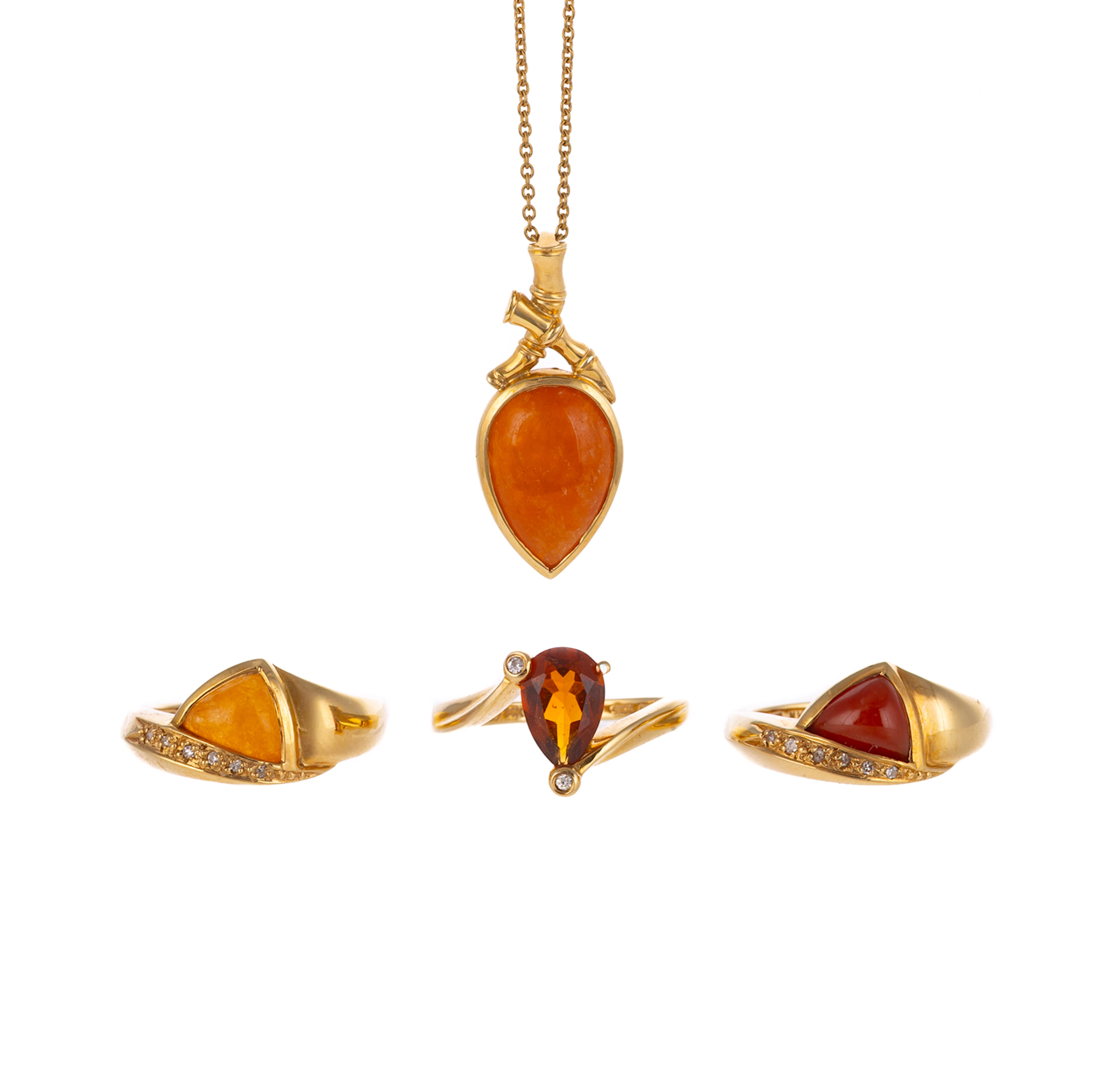 A Trio of Rings & Pendant Necklace in 14K & 18K