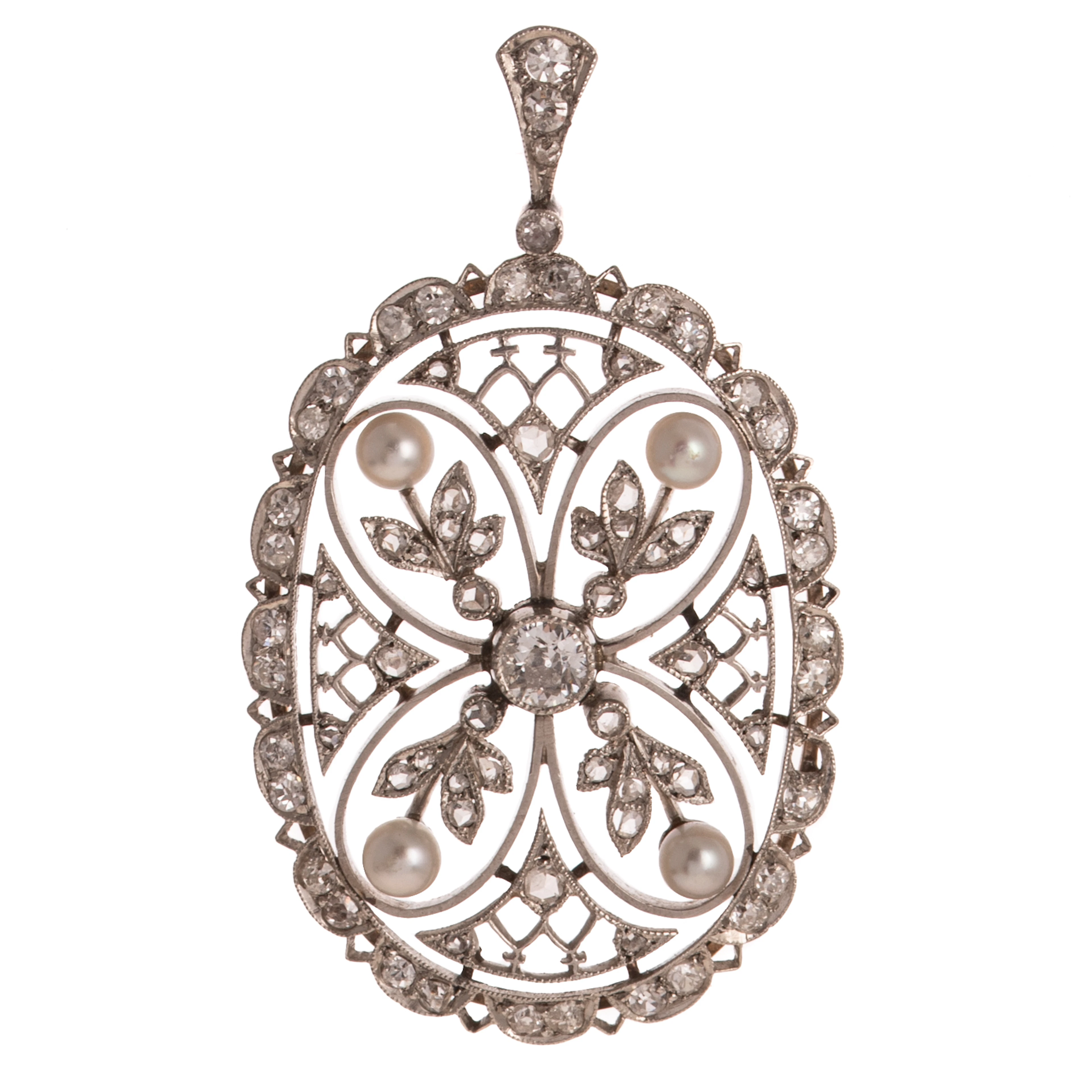 An Edwardian Diamond & Pearl Pendant in Platinum