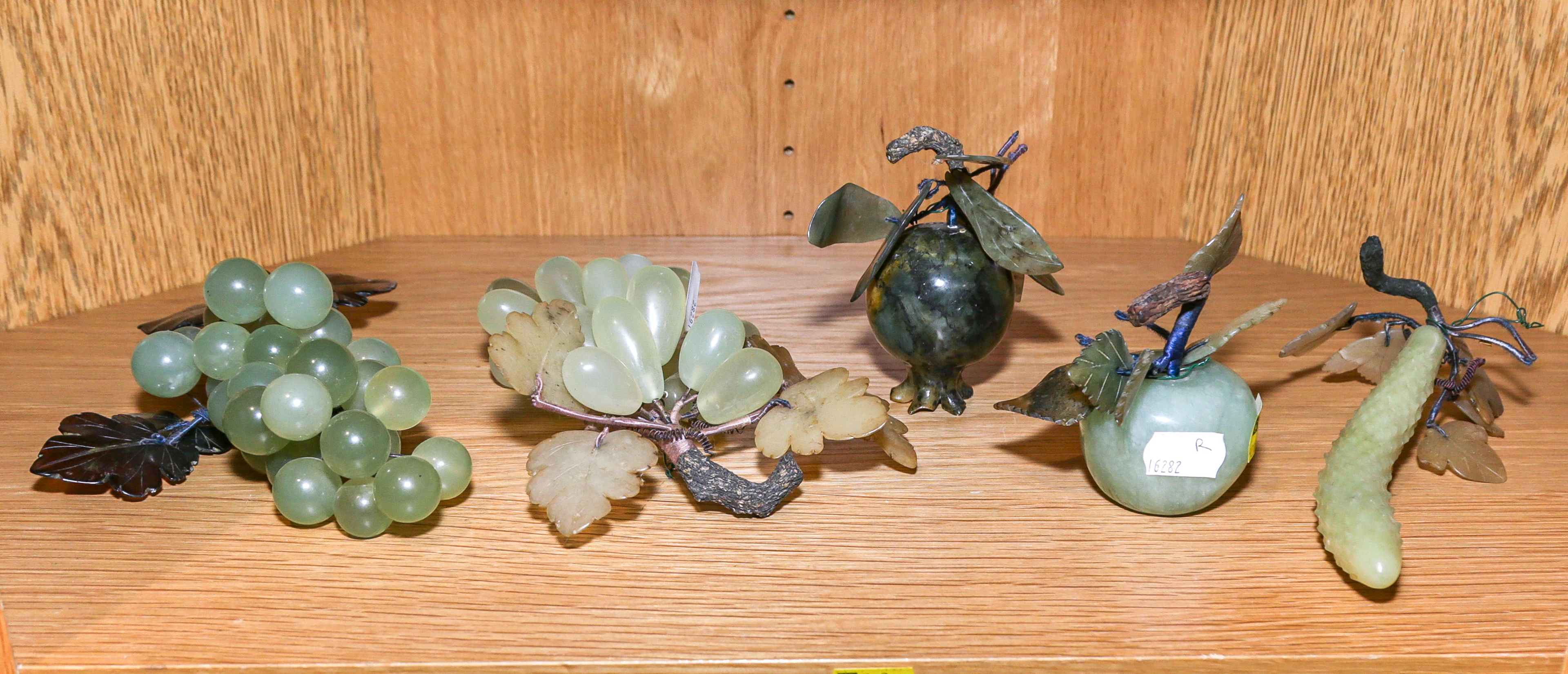 Five Chinese Carved Green Stone Fruit