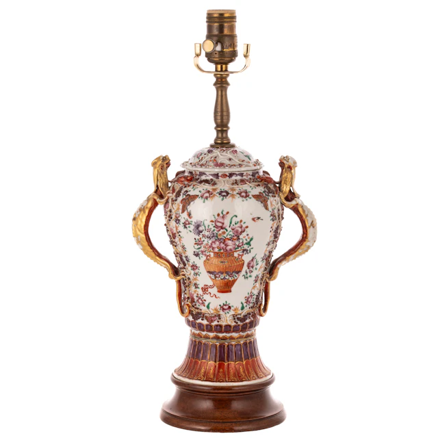 18th Century Chinese Export Famille Rose Urn Mounted as Lamp