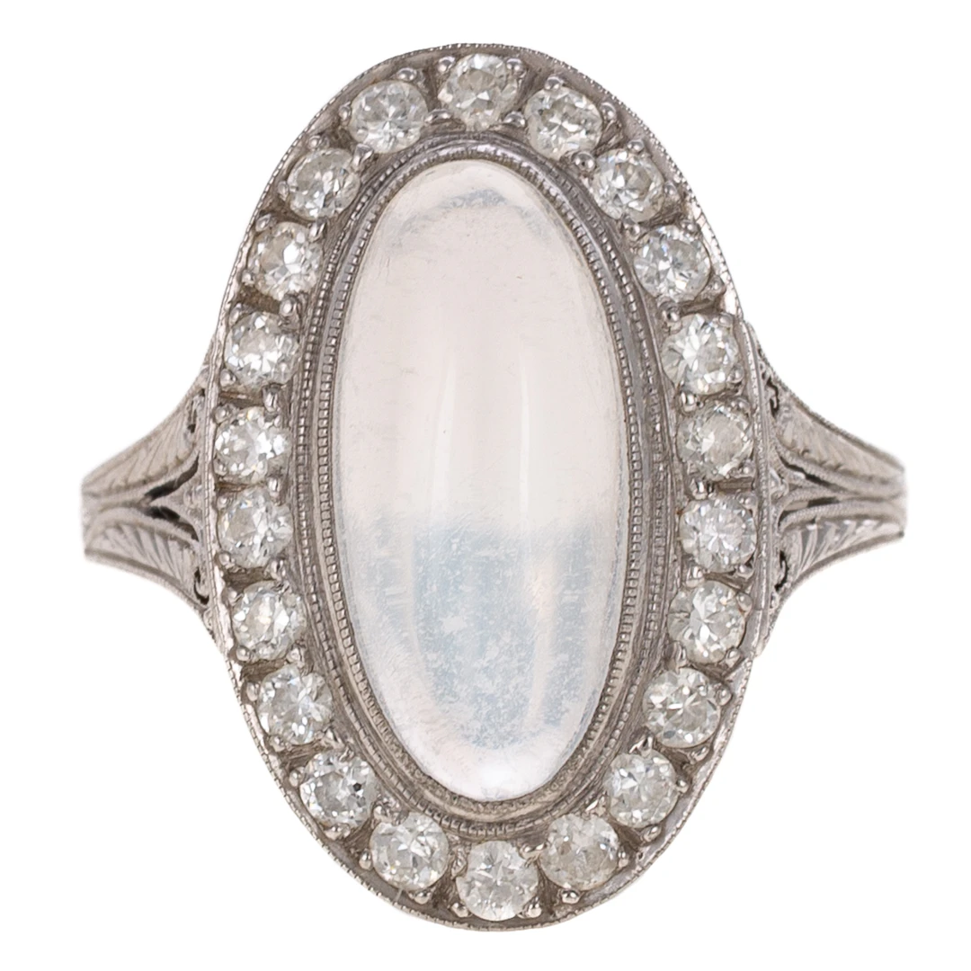An Art Deco Moonstone & Diamond Ring in Platinum