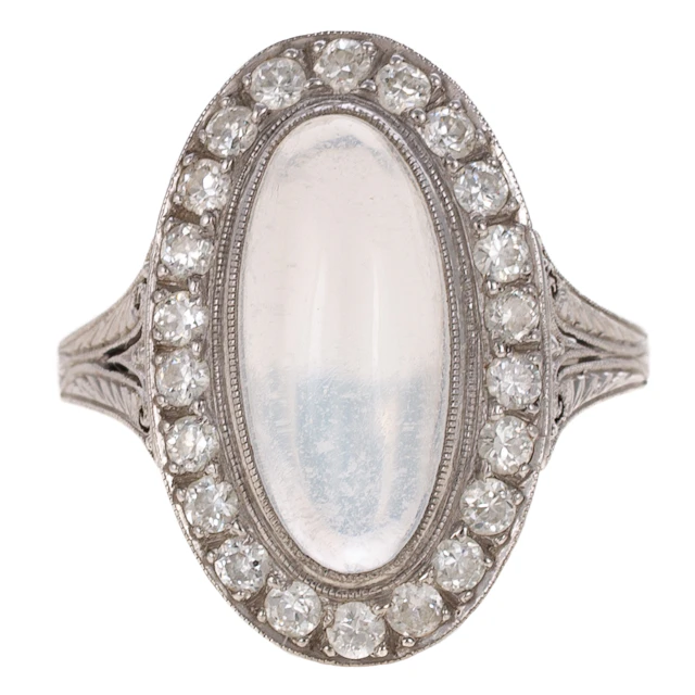 An Art Deco Moonstone & Diamond Ring in Platinum