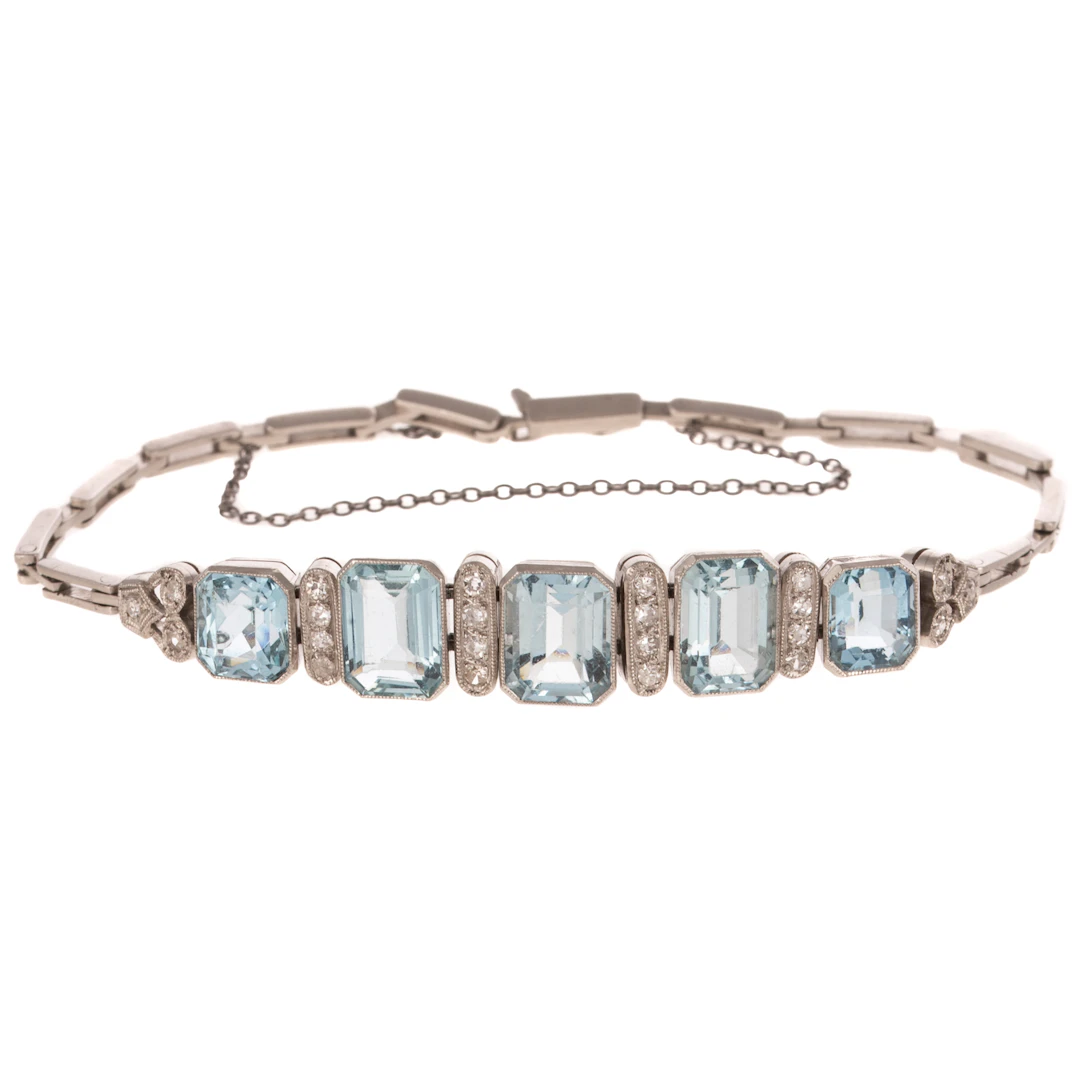 An Art Deco Aquamarine & Diamond Bracelet in Platinum
