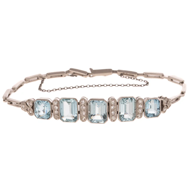 An Art Deco Aquamarine & Diamond Bracelet in Platinum