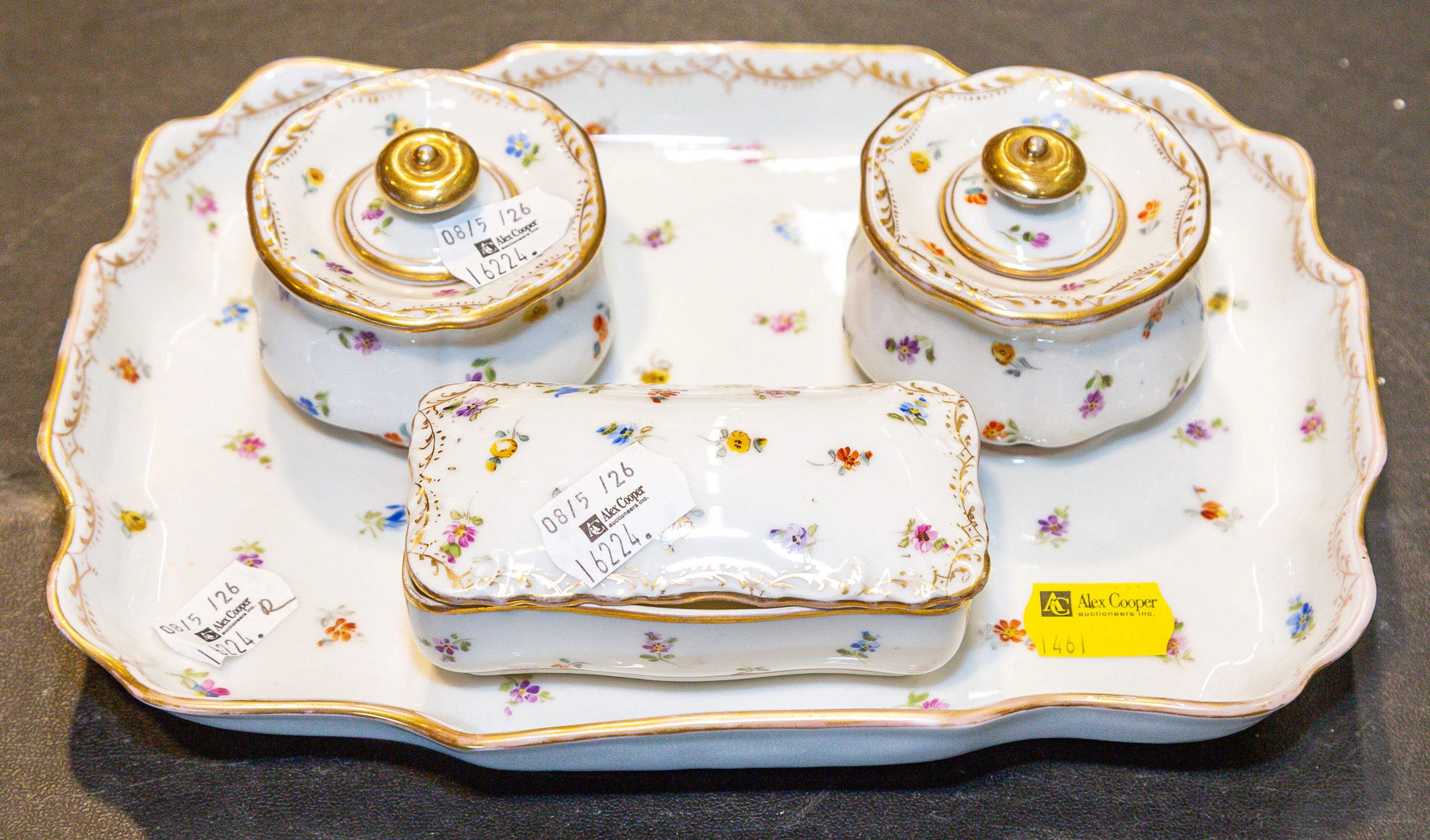 A German Dresden Porcelain Partial Desk Set