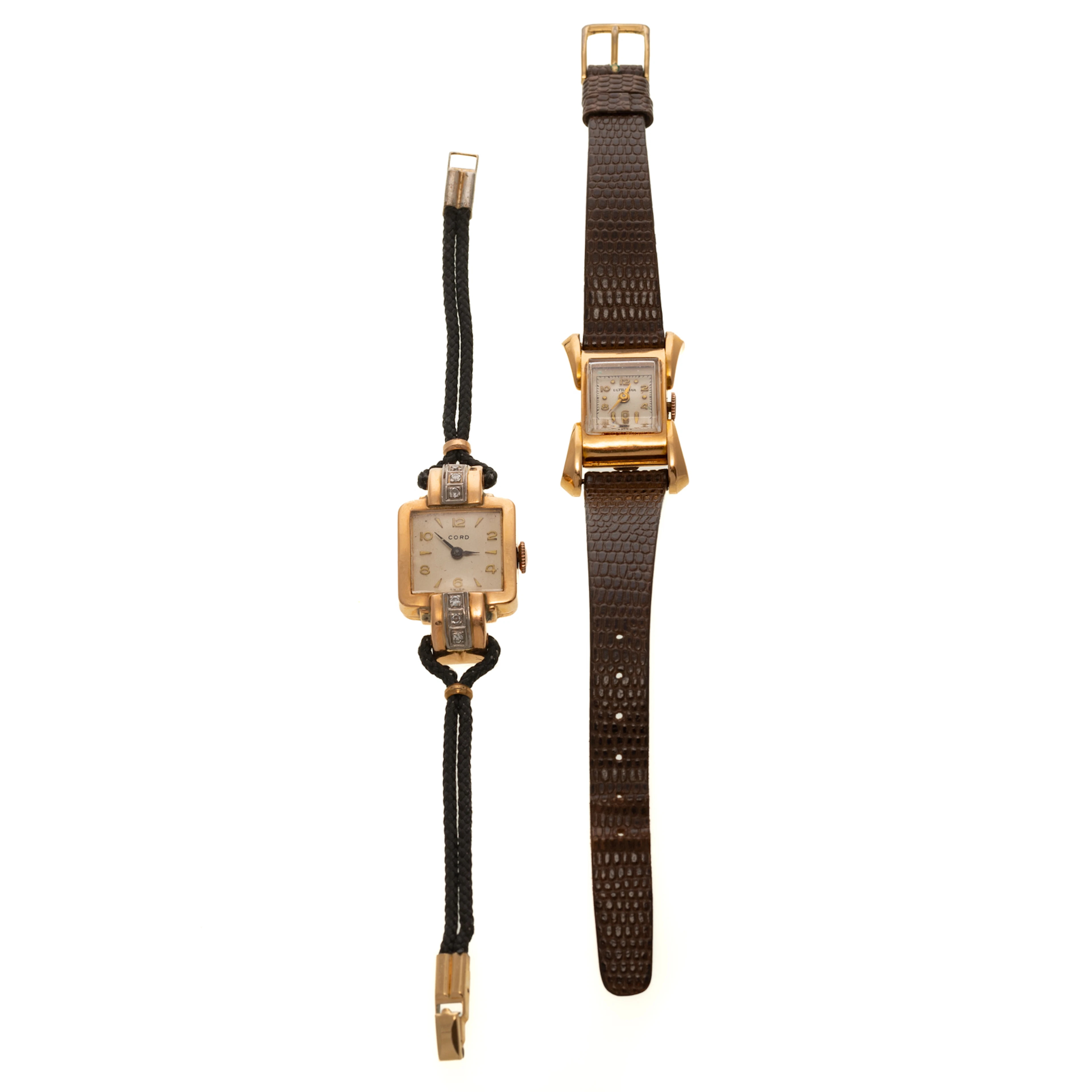 Two Ladies Retro Wrist Watches with Straps in 18K