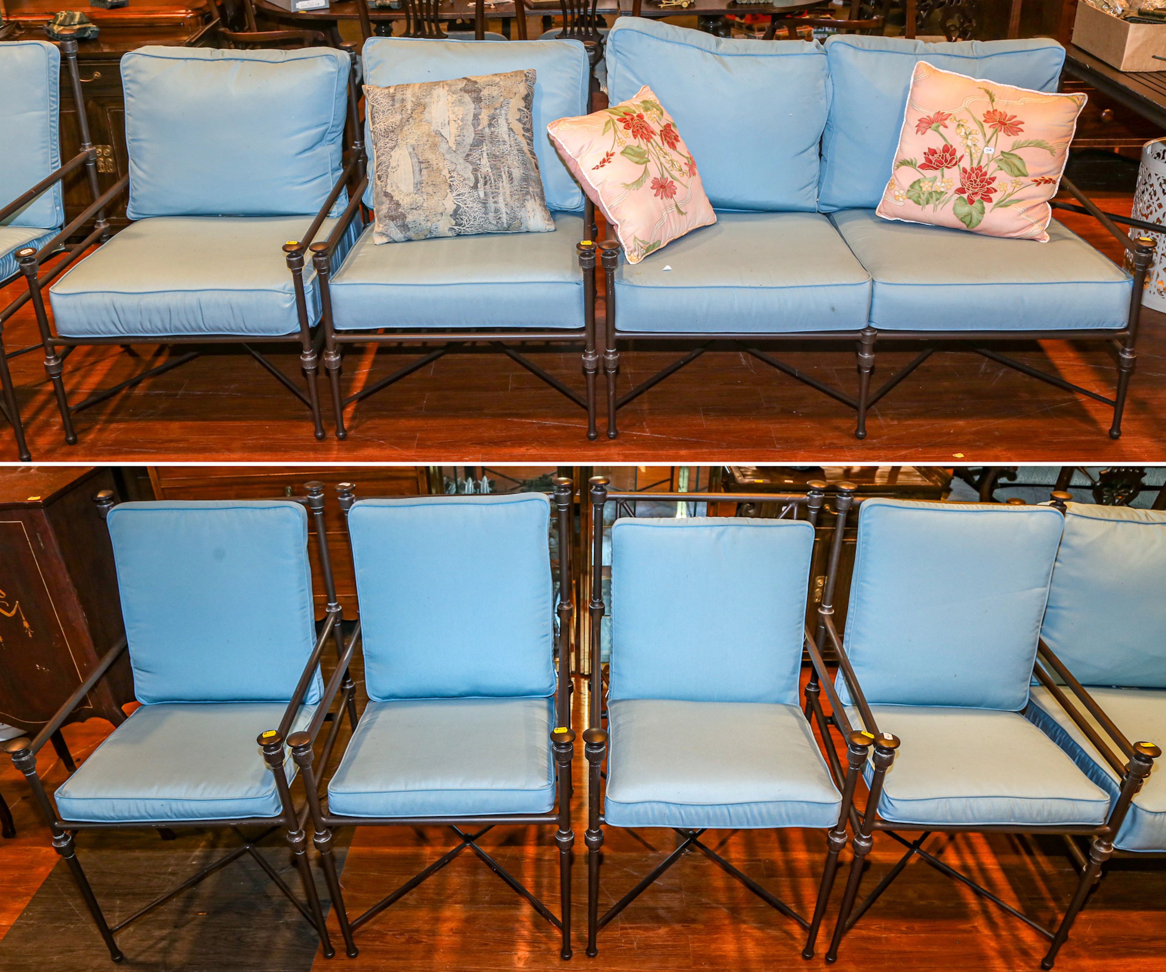 Seven Metal Porch Chairs & Cushions
