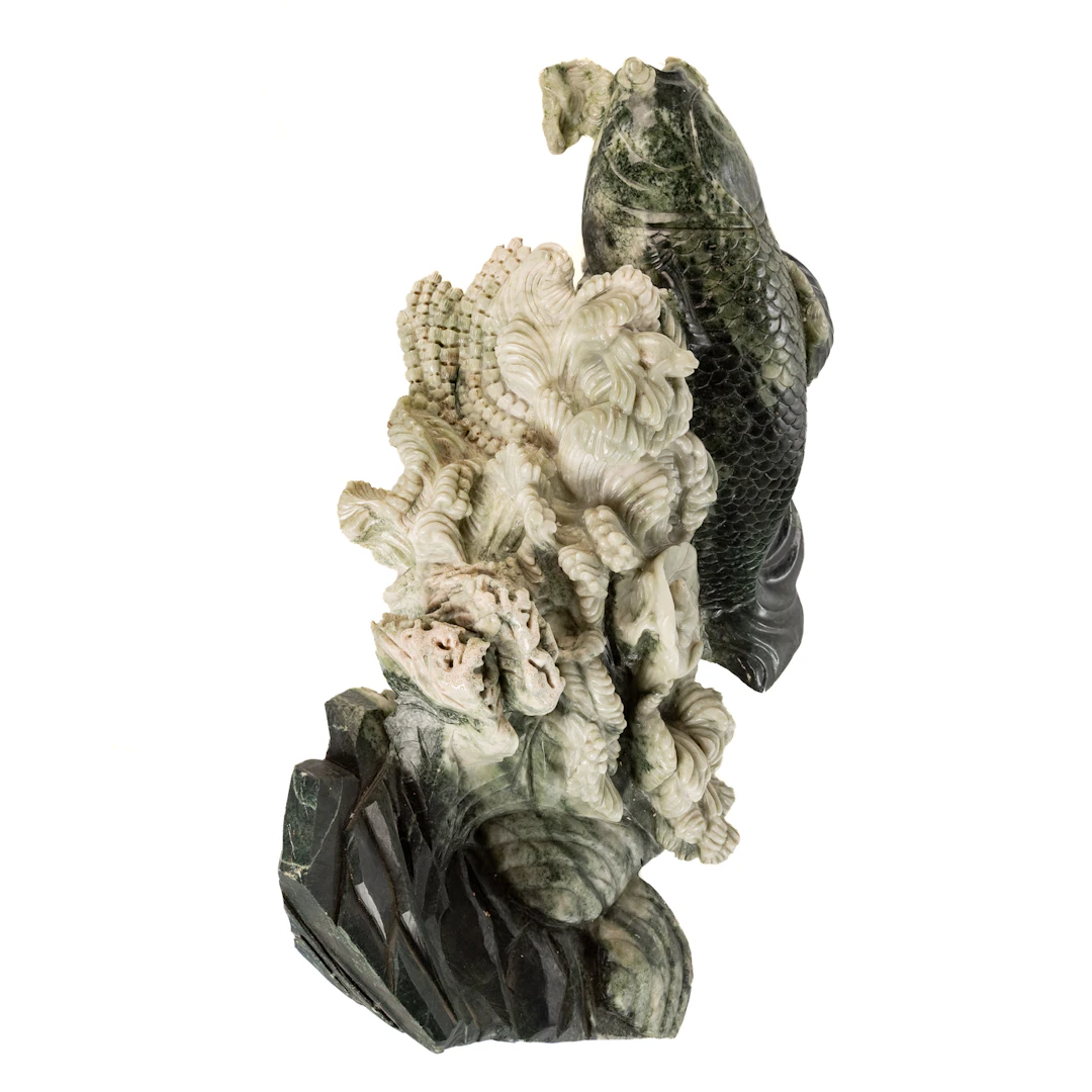 A Large Carved Jade Koi Group