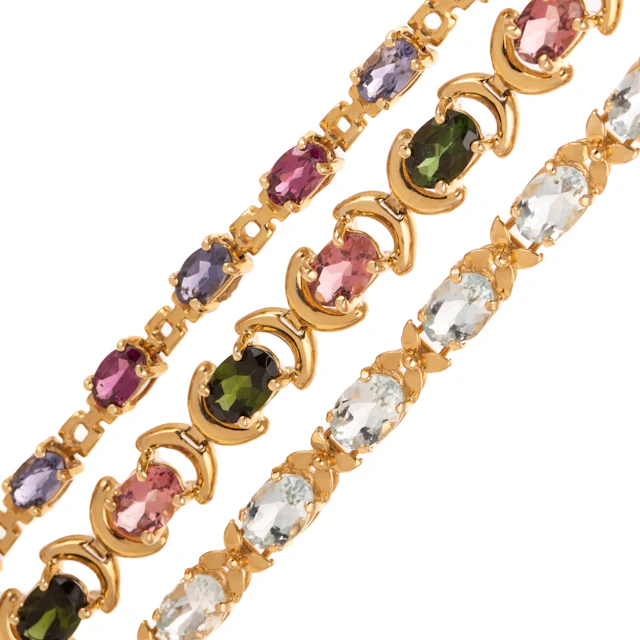 A Trio Colorful Gemstone Bracelets in 14K