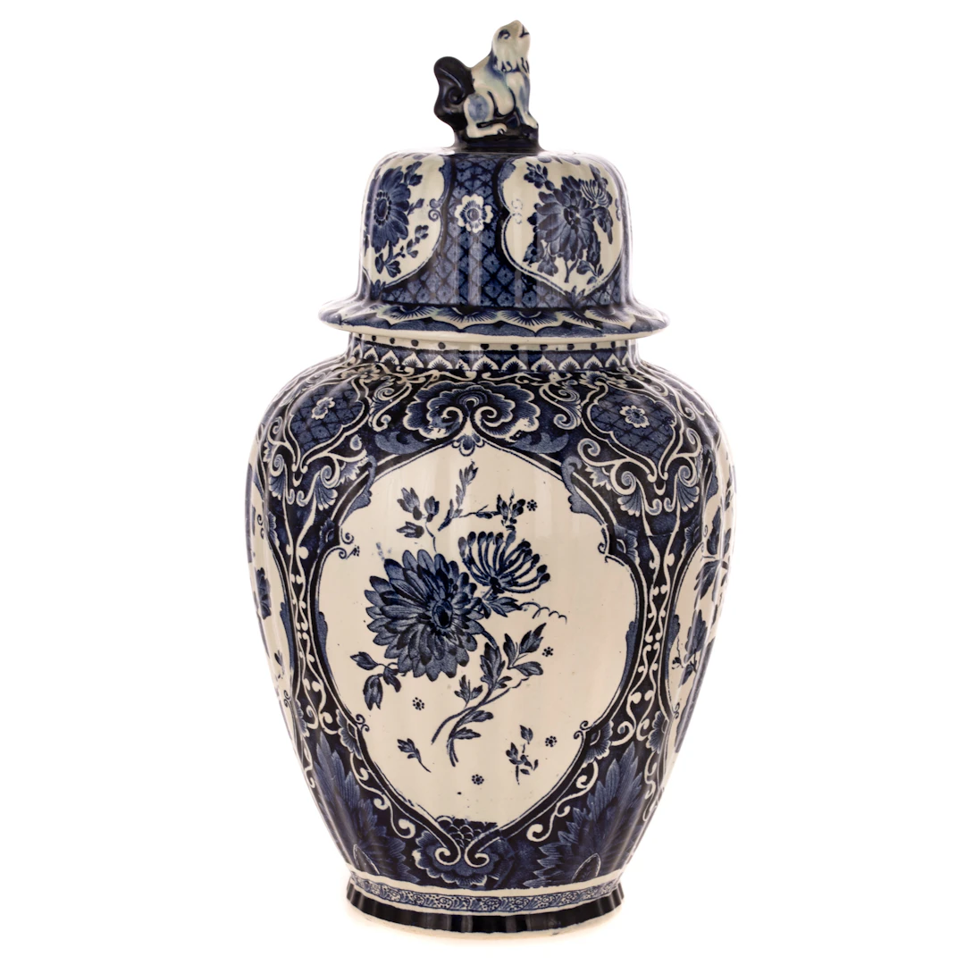 A Blue & White Faience Royal Sphinx Delfts Ginger Jar