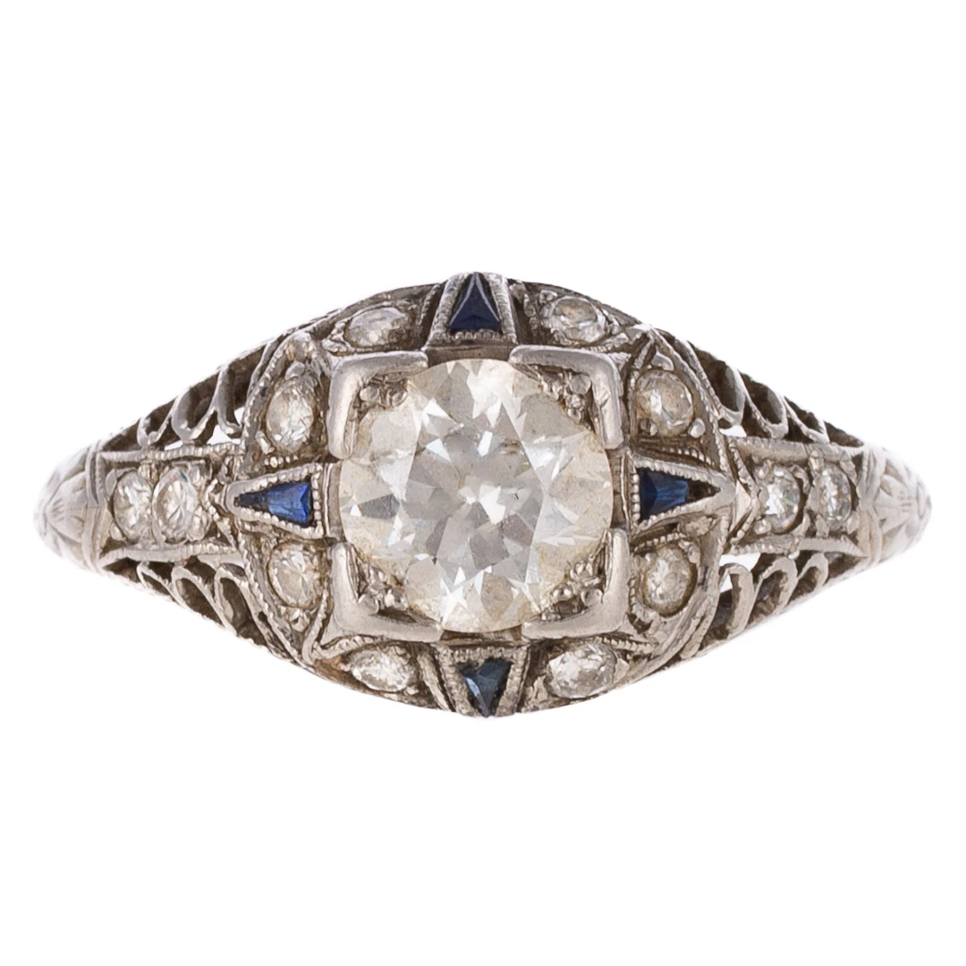 An Art Deco Diamond & Sapphire Ring in Platinum