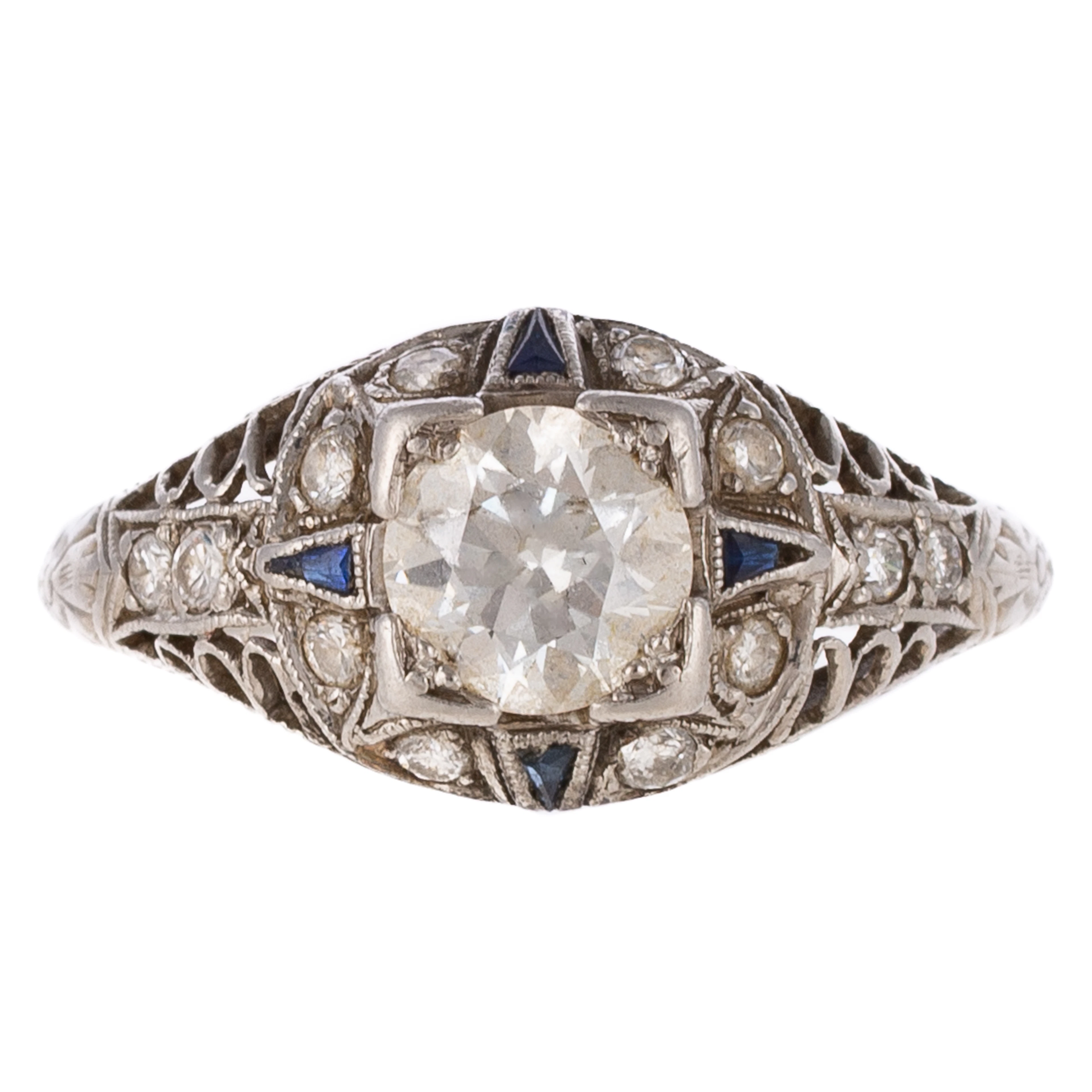 An Art Deco Diamond & Sapphire Ring in Platinum