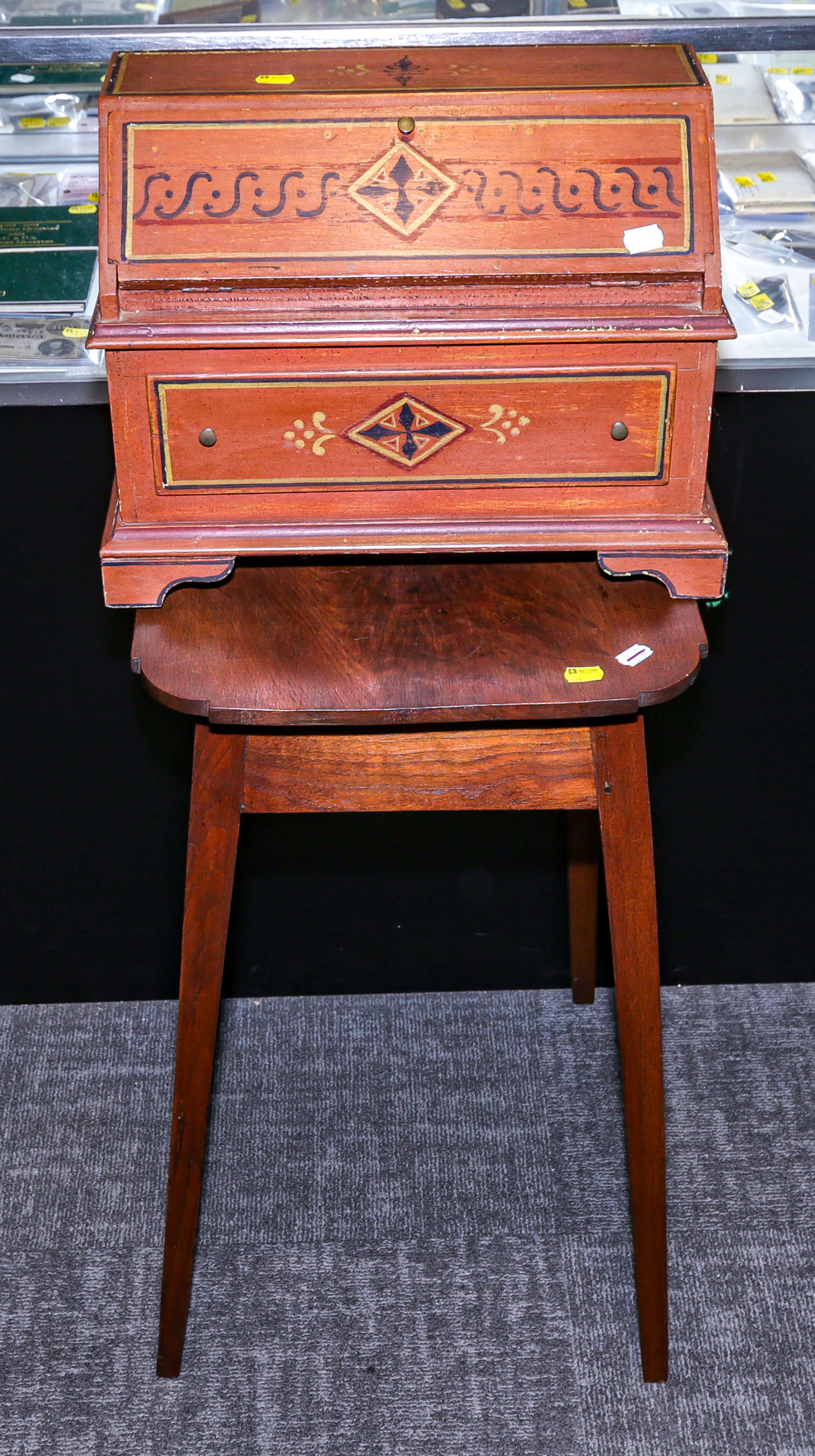 A Vernacular Walnut Stand & Decorative Box