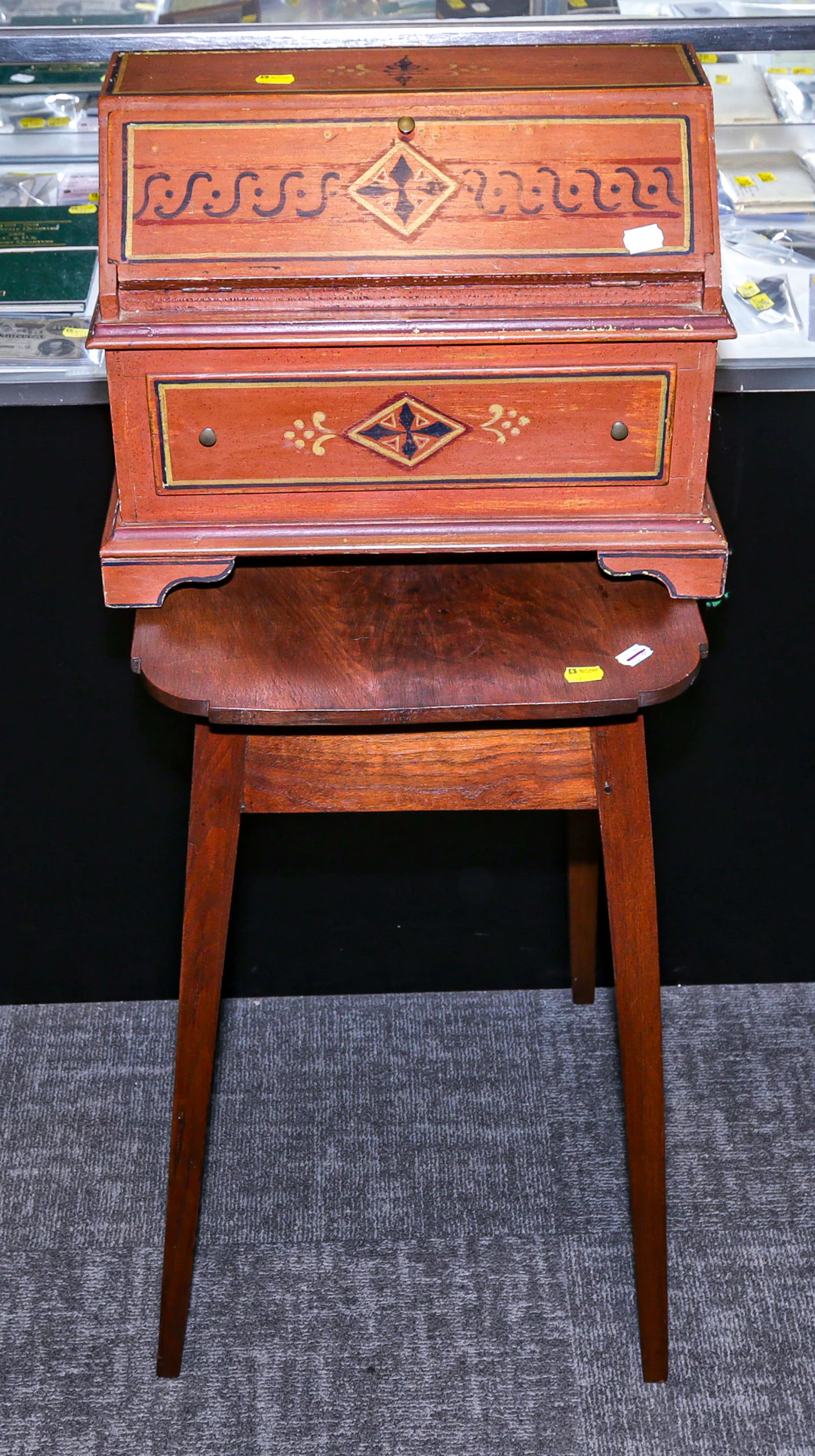 A Vernacular Walnut Stand & Decorative Box