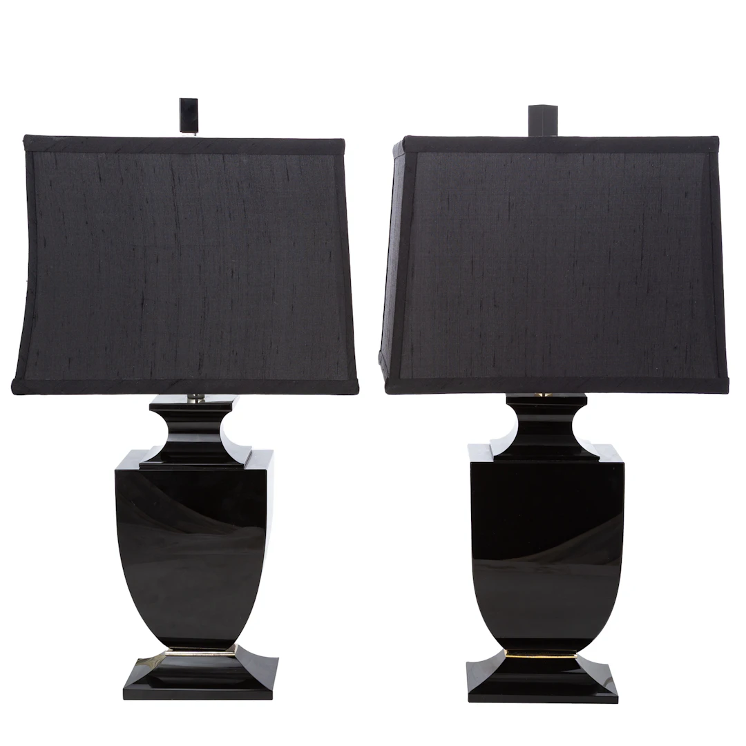 A Pair of Artemis Black Crystal Urn-Form Table Lamps
