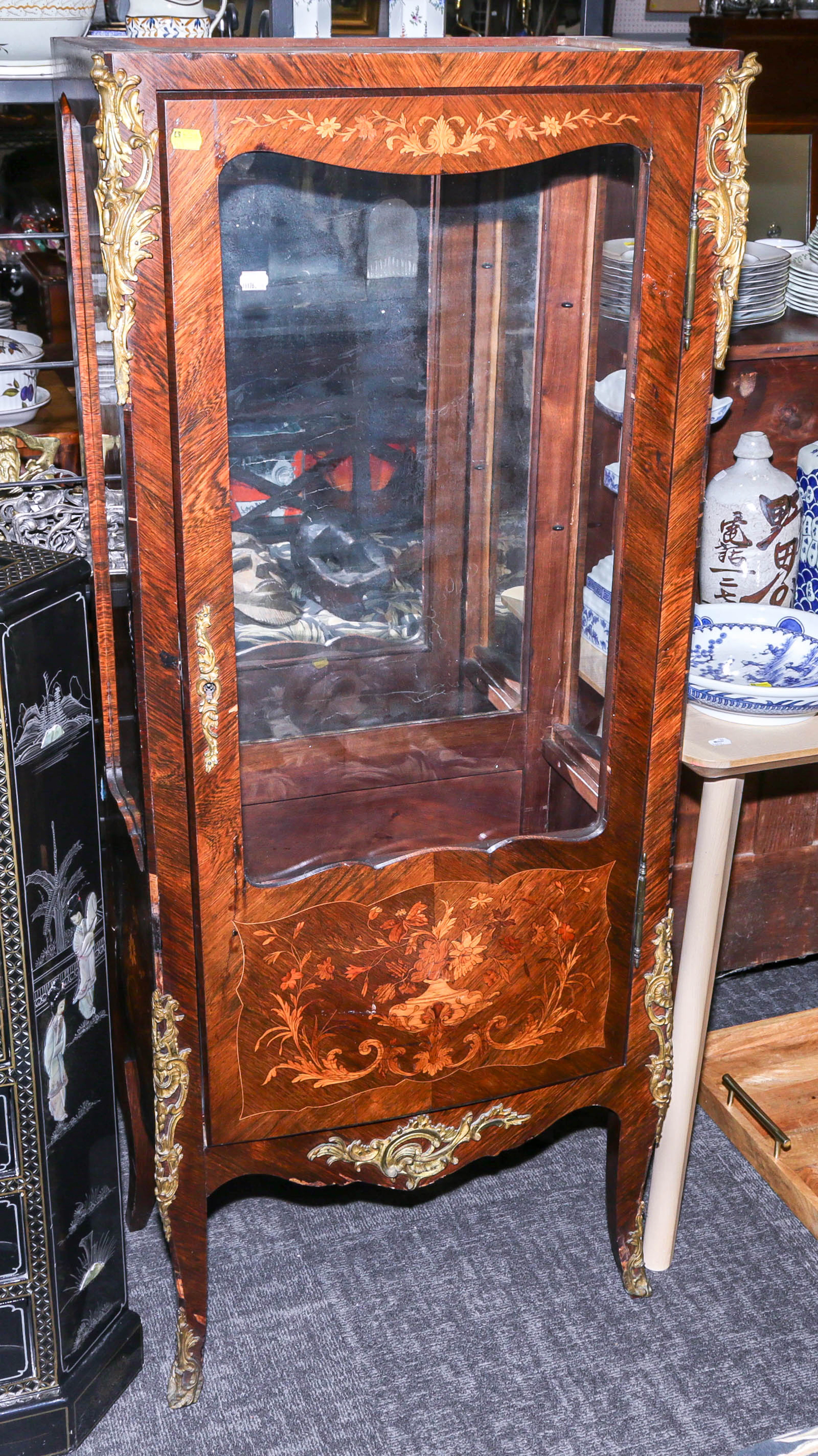 A Louis XV Style Marquetry Vitrine Cabinet