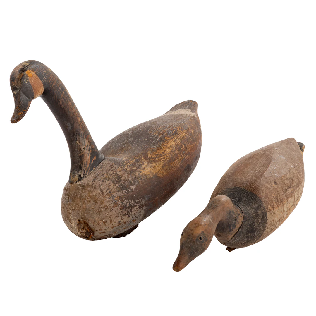 Two Carved Wood Goose Decoys
