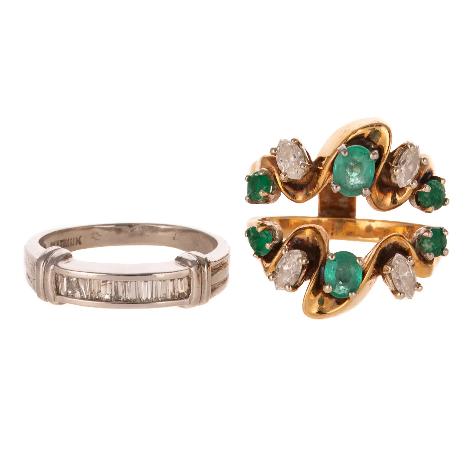 An Emerald & Diamond Wrap & Diamond Band in 14K & Platinum