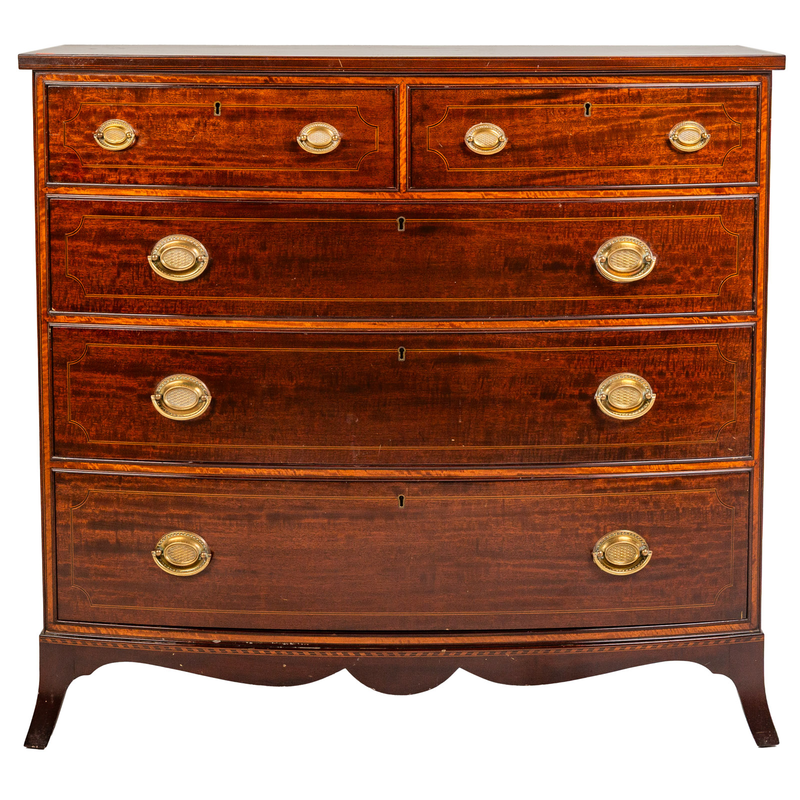 Potthast Inlaid Mahogany Bowfront Chest of Drawers