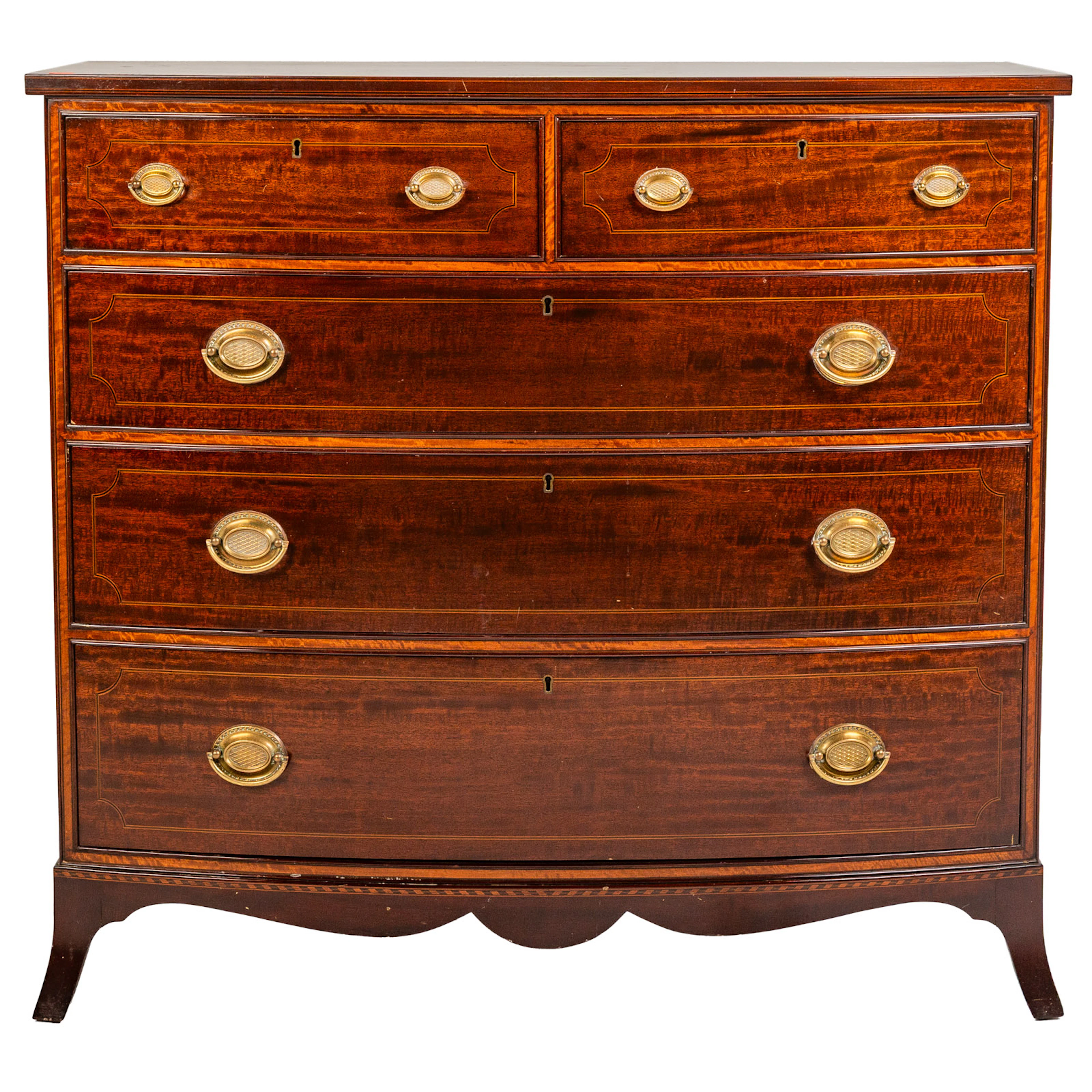 Potthast Inlaid Mahogany Bowfront Chest of Drawers