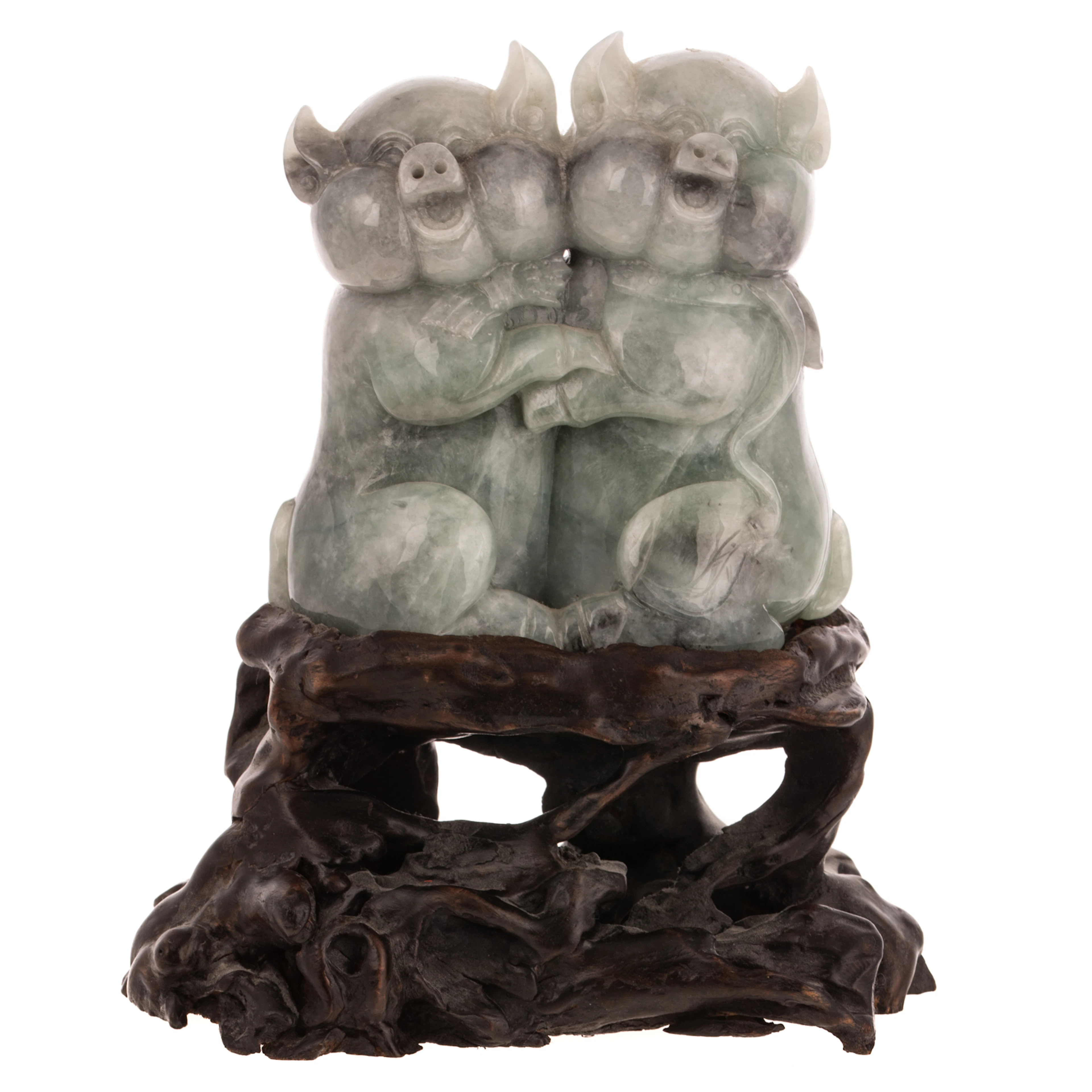 A Jade Piglet Figural Group