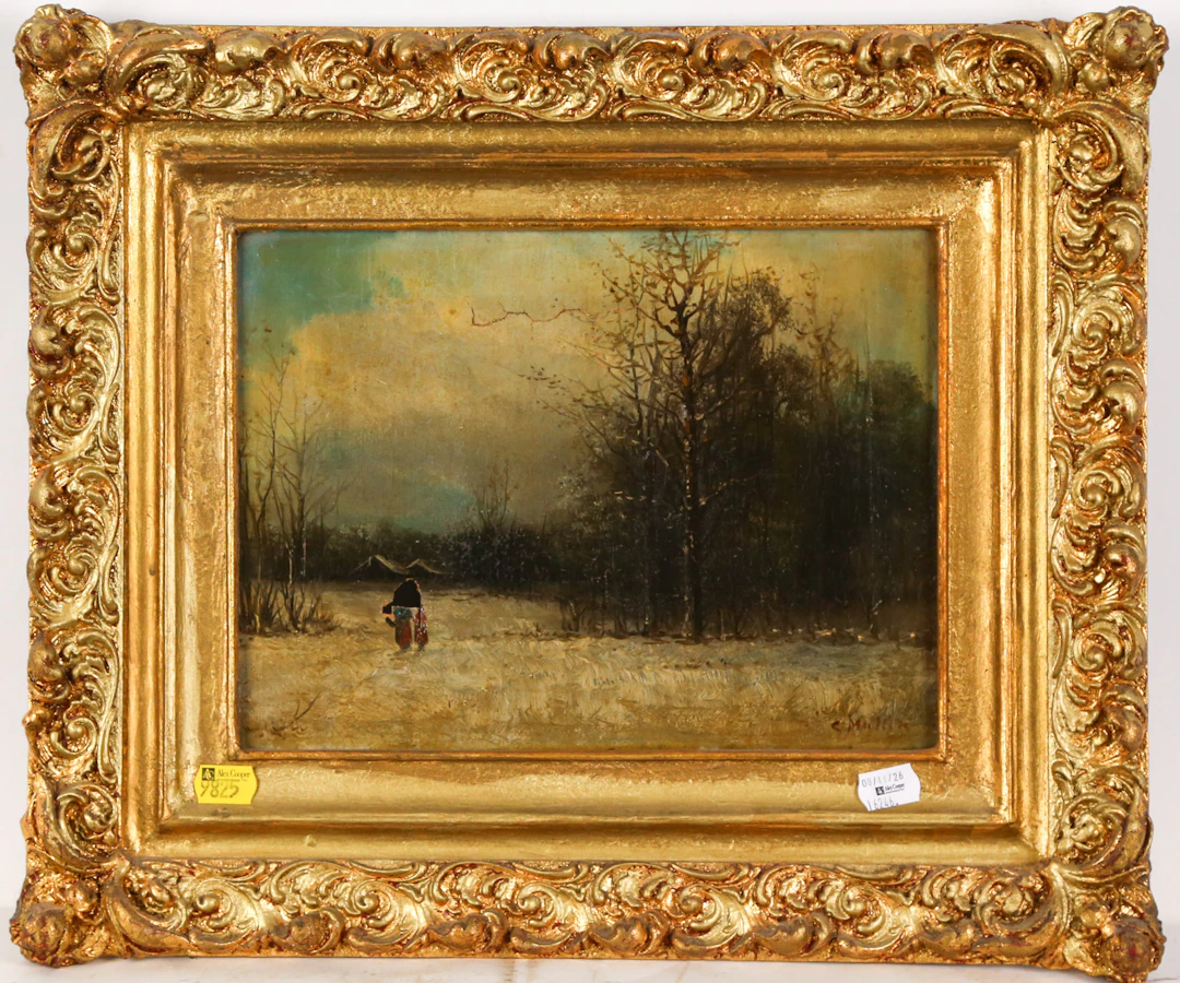 C. Mullin. Winter Landscape with Figures, oil