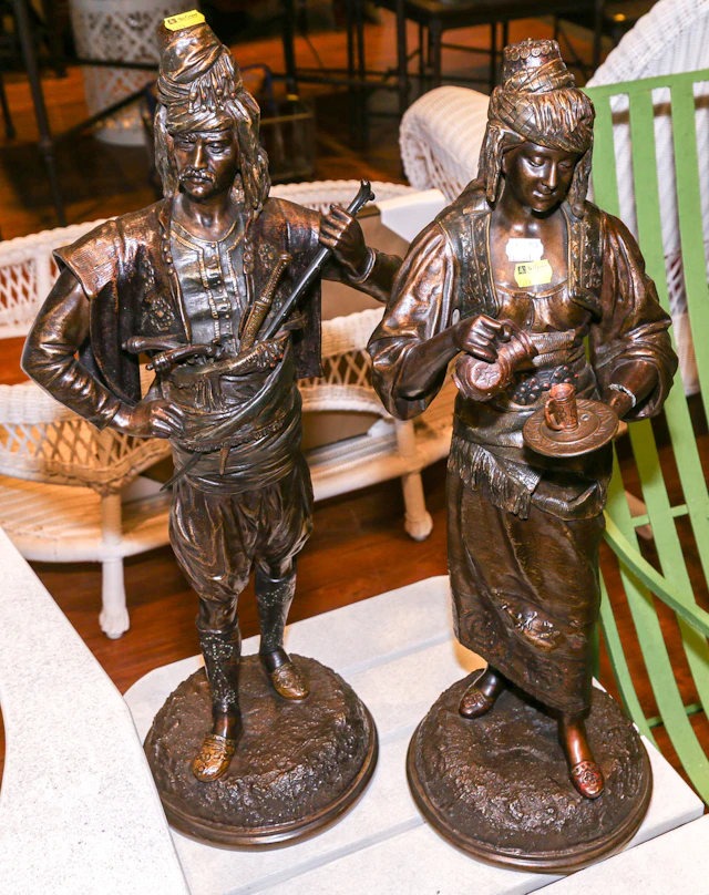 A Pair of Orientalist Bronzed Spelter Figures