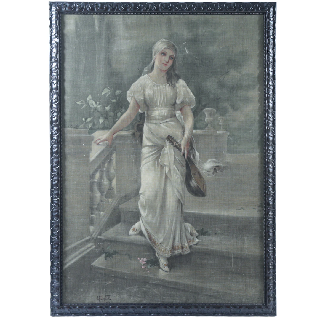 John F. Douthitt. Woman Holding a Lute, oil