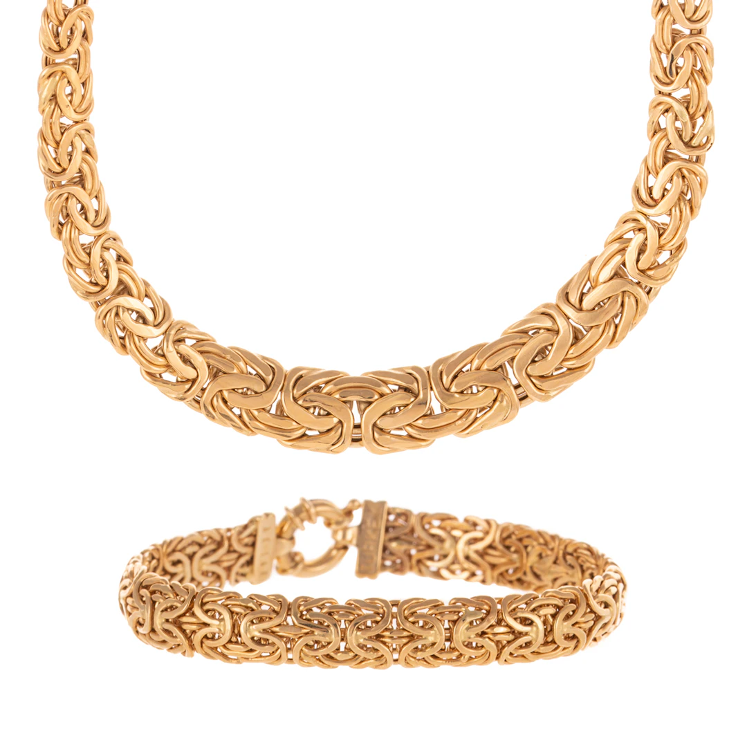A Graduated Byzantine Necklace & Bracelet in 14K