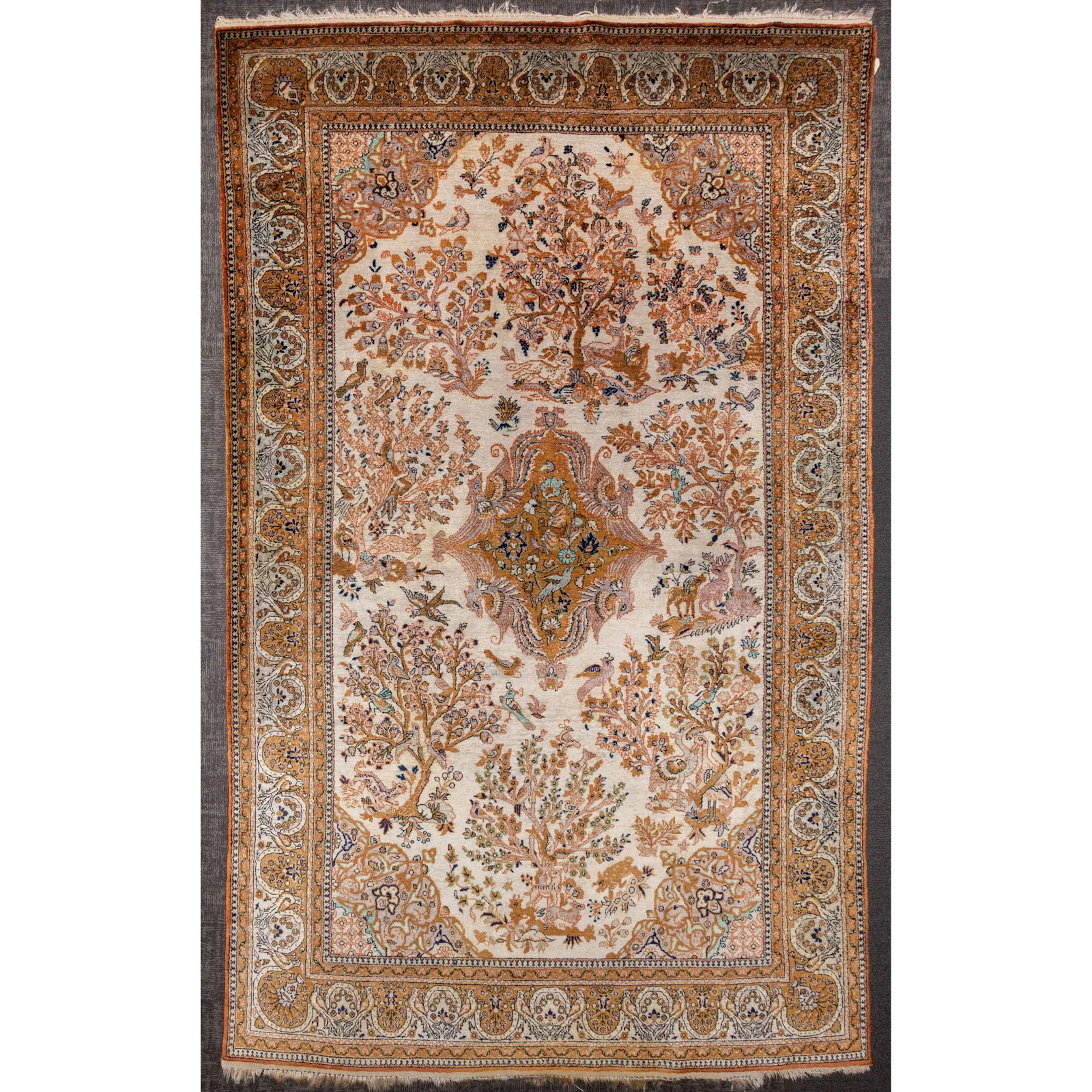 Semi-Antique Silk Qum Rug, Persia, 4.5 x 7.4